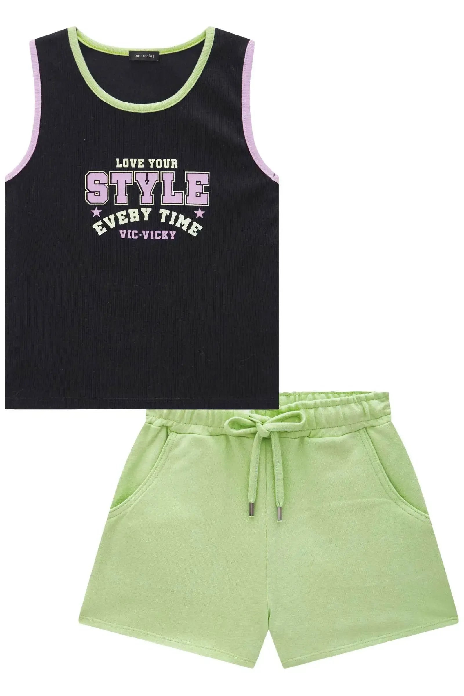 Conjunto de Blusa em Canelado Liz e Shorts em Moletom 84876 Vic&Vicky Teen Menina