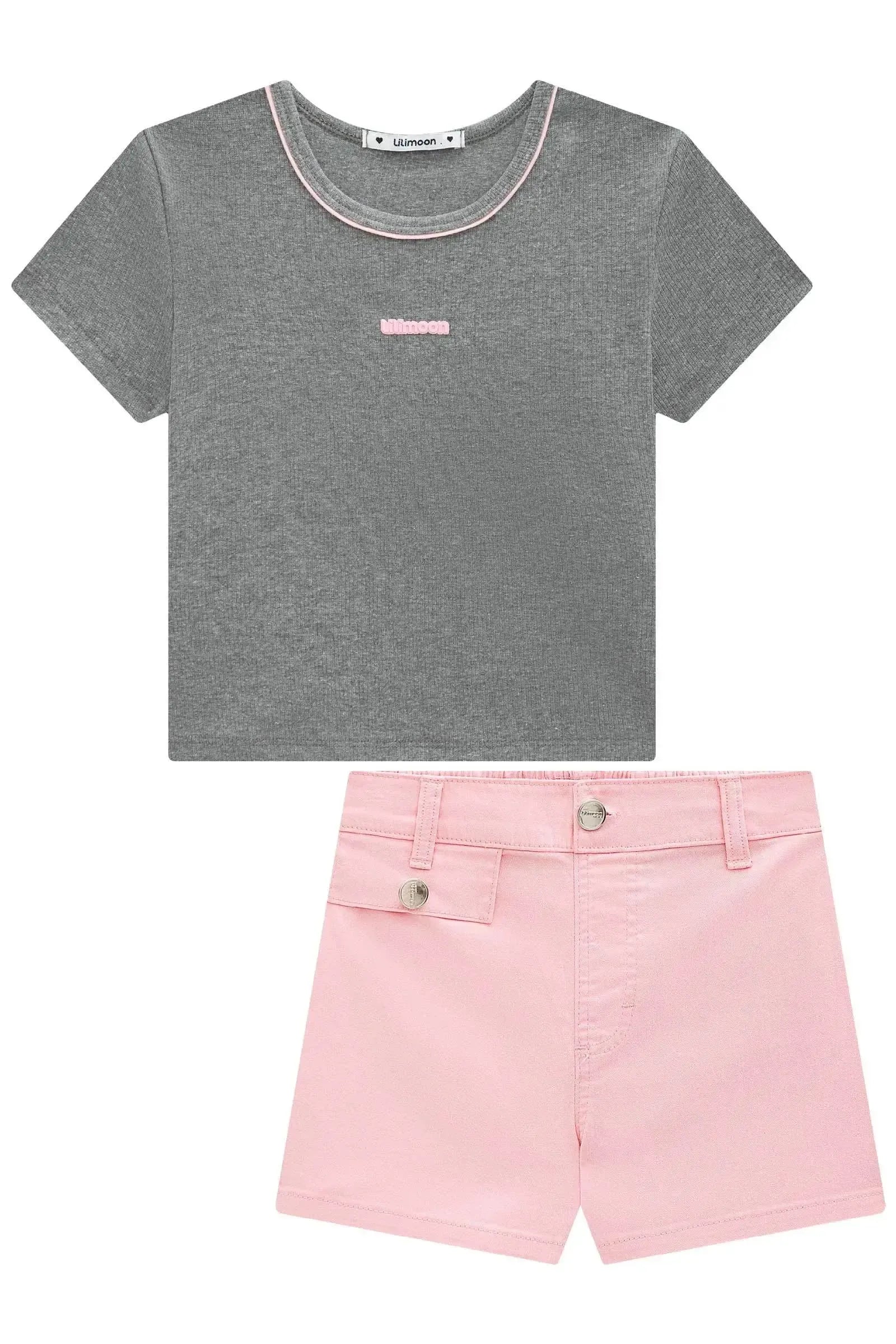 Conjunto de Blusa em Canelado Liz e Shorts em Sarja com Elastano 95860 Lilimoon Teen Menina
