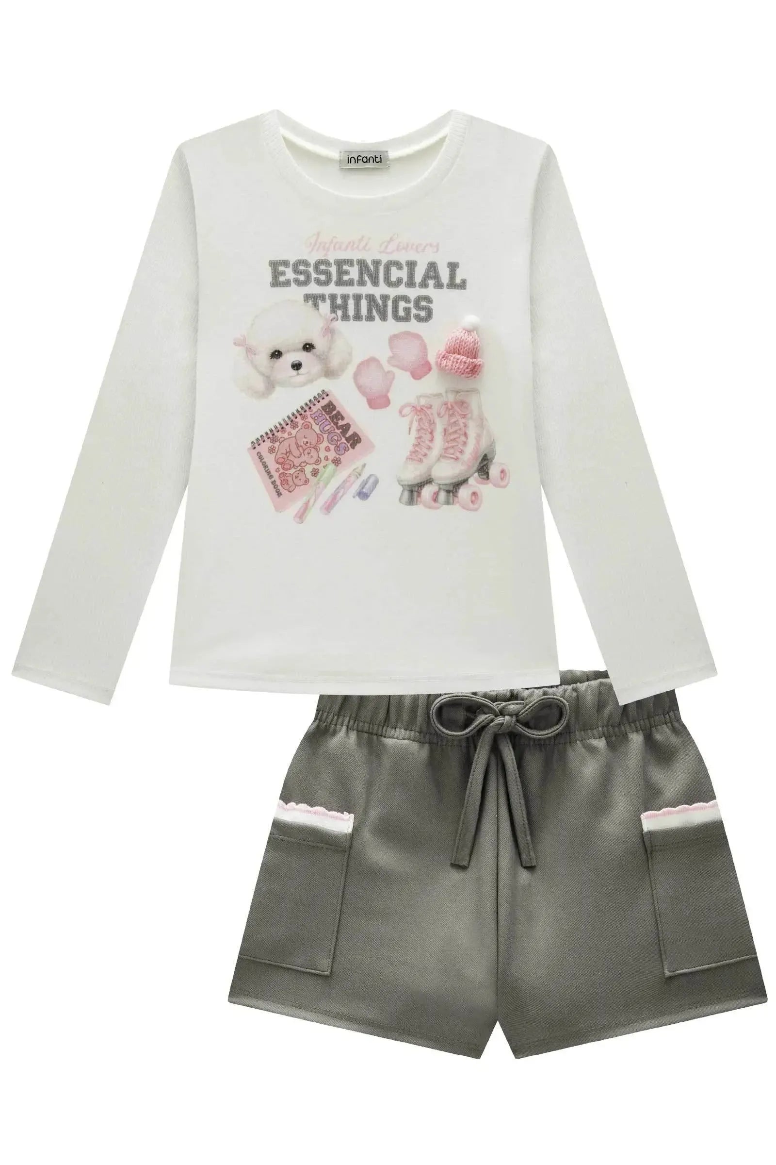 Conjunto de Blusa em Canelado Liz e Shorts em Suede Twill 92595 Infanti Infantil Menina