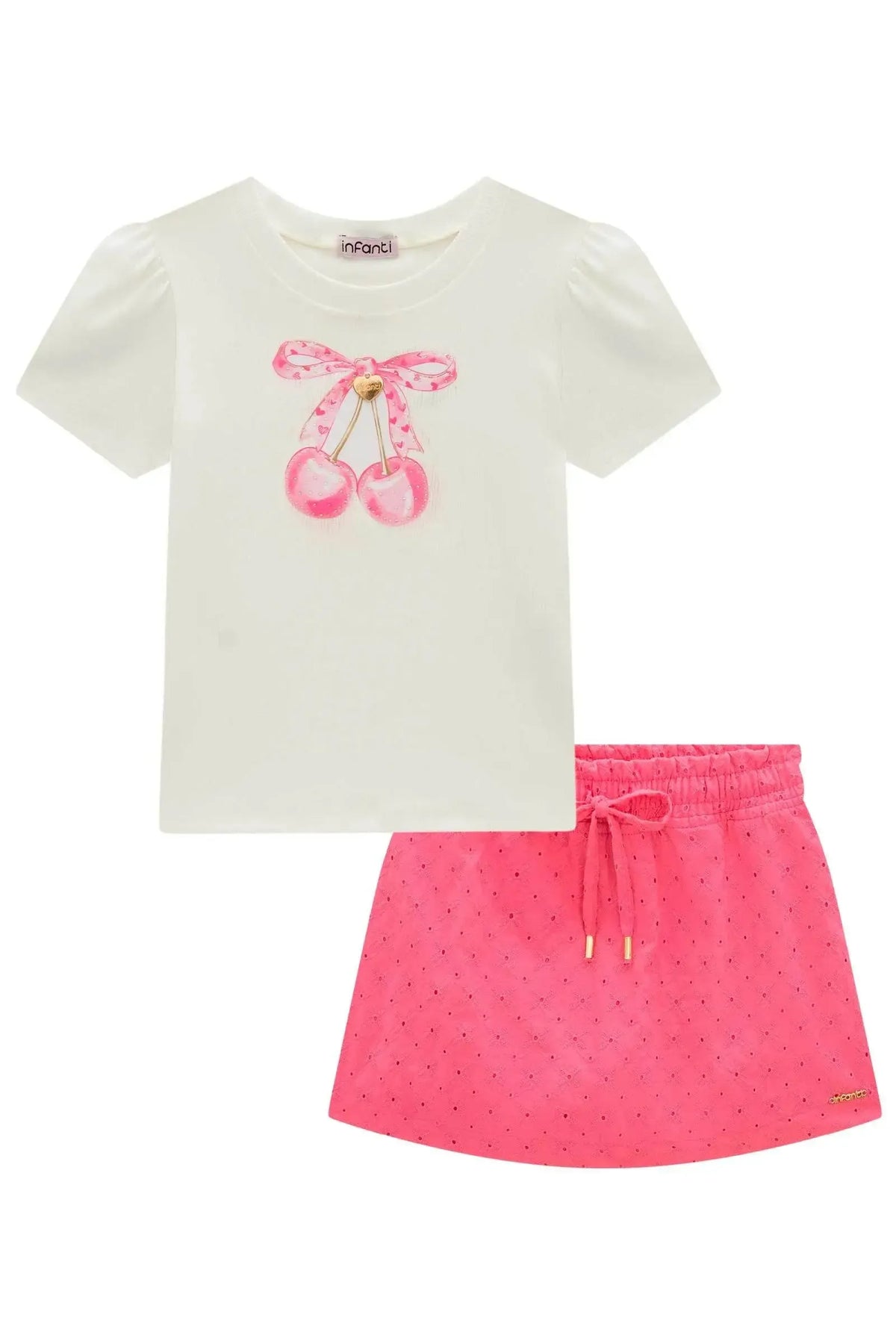 Conjunto de Blusa em Canelado Liz e Shorts Saia em Laise Verano 96784 Infanti Infantil Menina