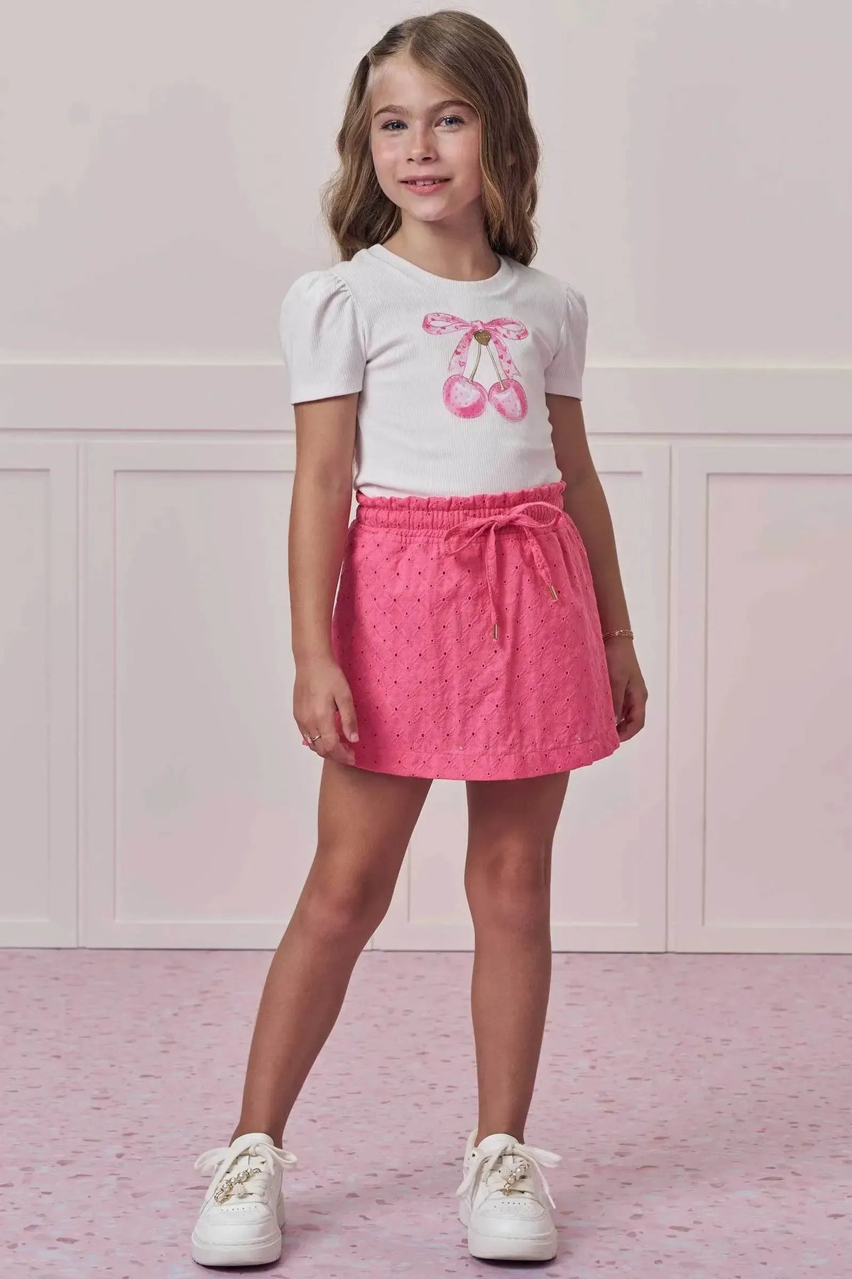 Conjunto de Blusa em Canelado Liz e Shorts Saia em Laise Verano 96784 Infanti Infantil Menina