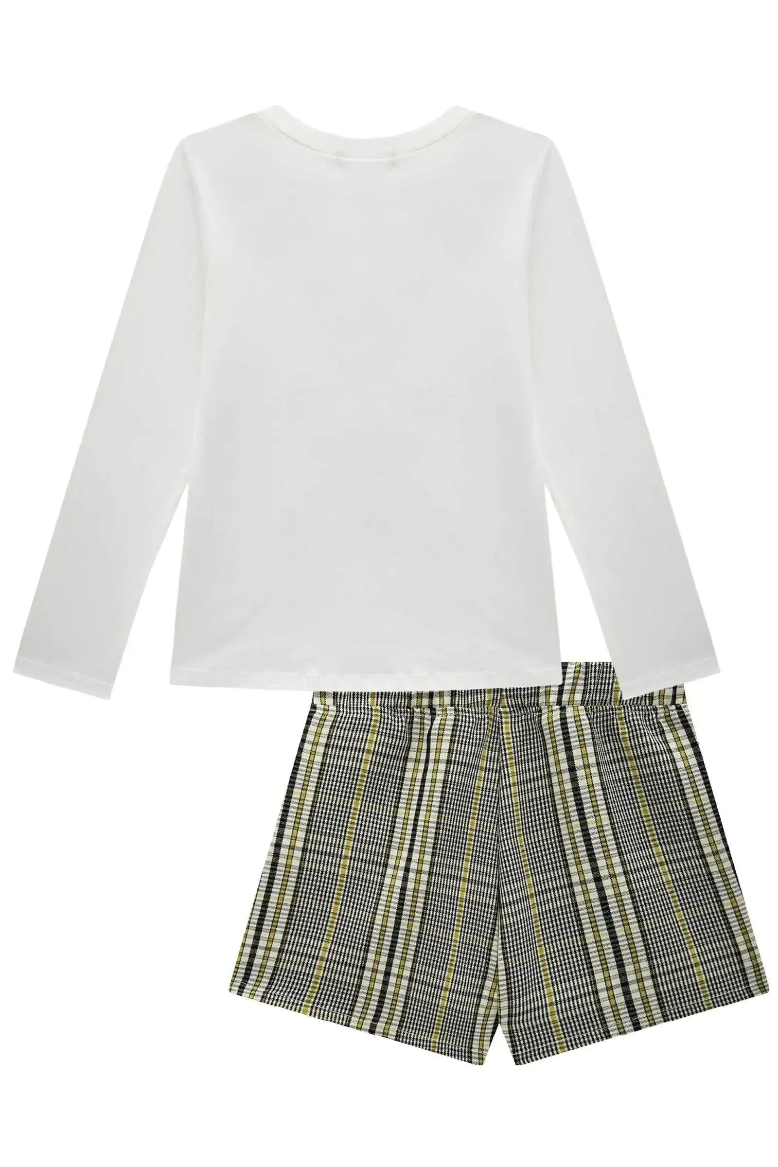 Conjunto de Blusa em Cotton com Short Saia em Alfaiataria Xadrez 91833 Infanti Infantil Menina