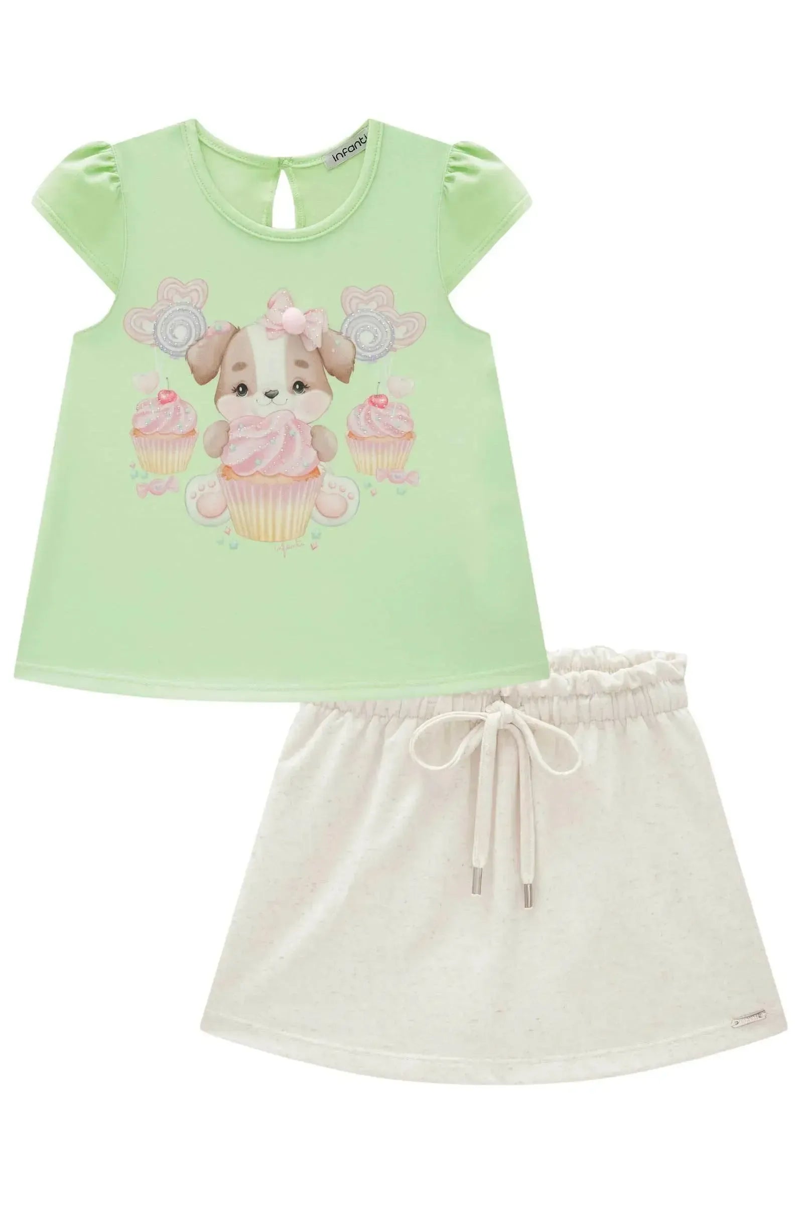 Conjunto de Blusa em Cotton com Short Saia em Molevisco 84136 Infanti Infantil Menina