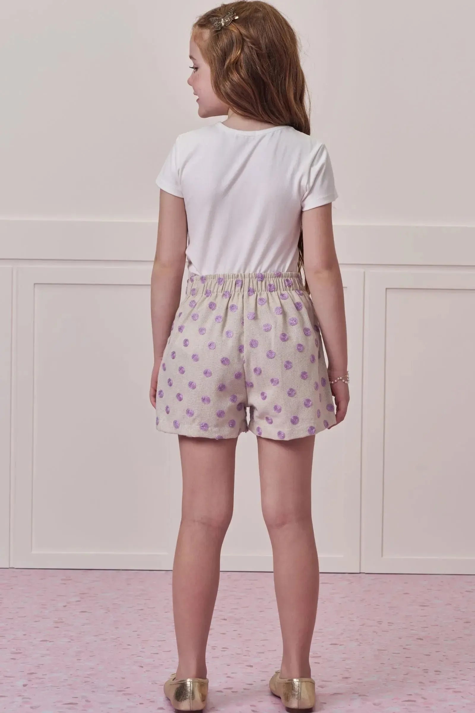 Conjunto de Blusa em Cotton com Shorts em Linho Bordado Poá 99394 Infanti Infantil Menina