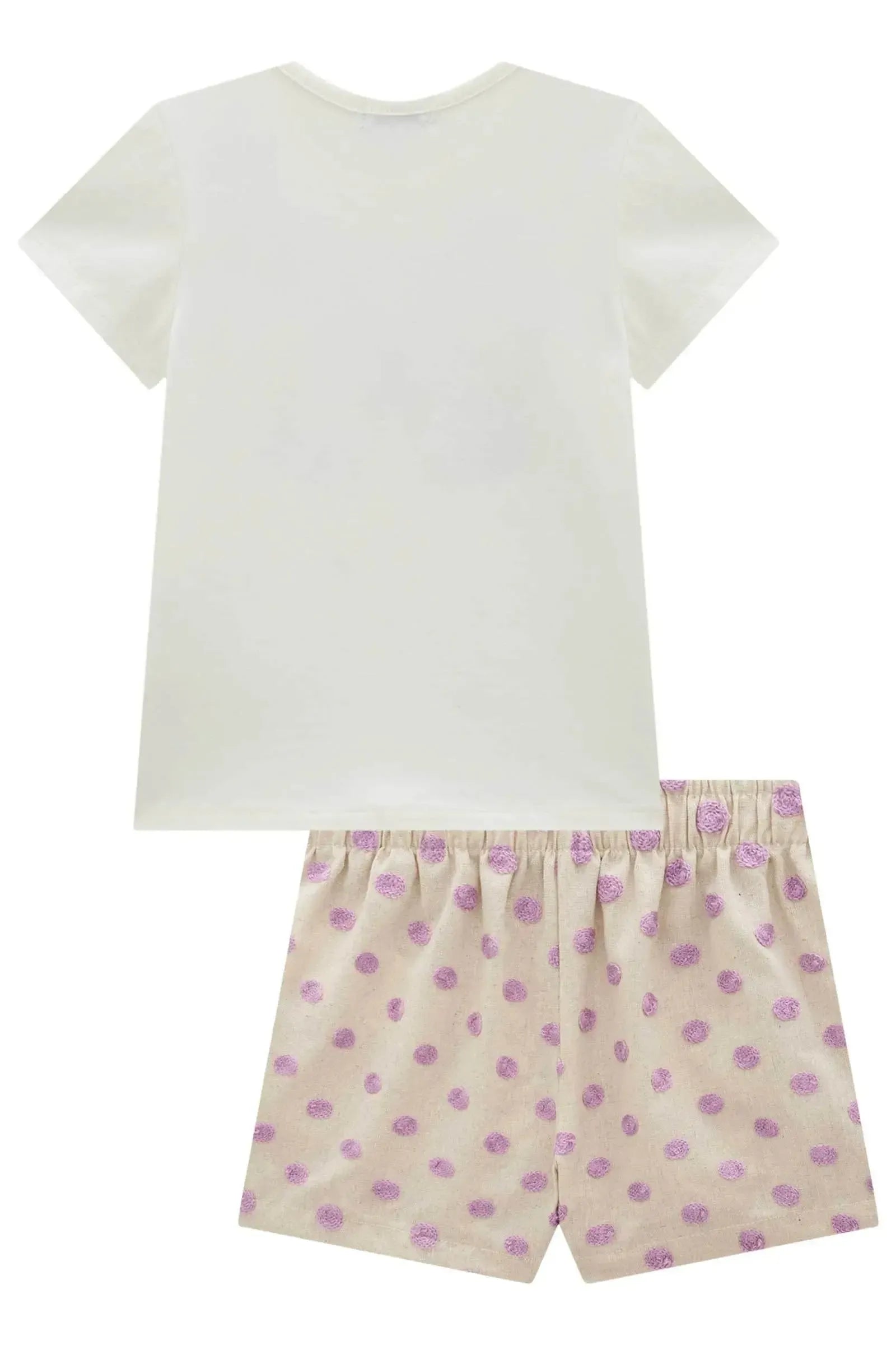 Conjunto de Blusa em Cotton com Shorts em Linho Bordado Poá 99394 Infanti Infantil Menina