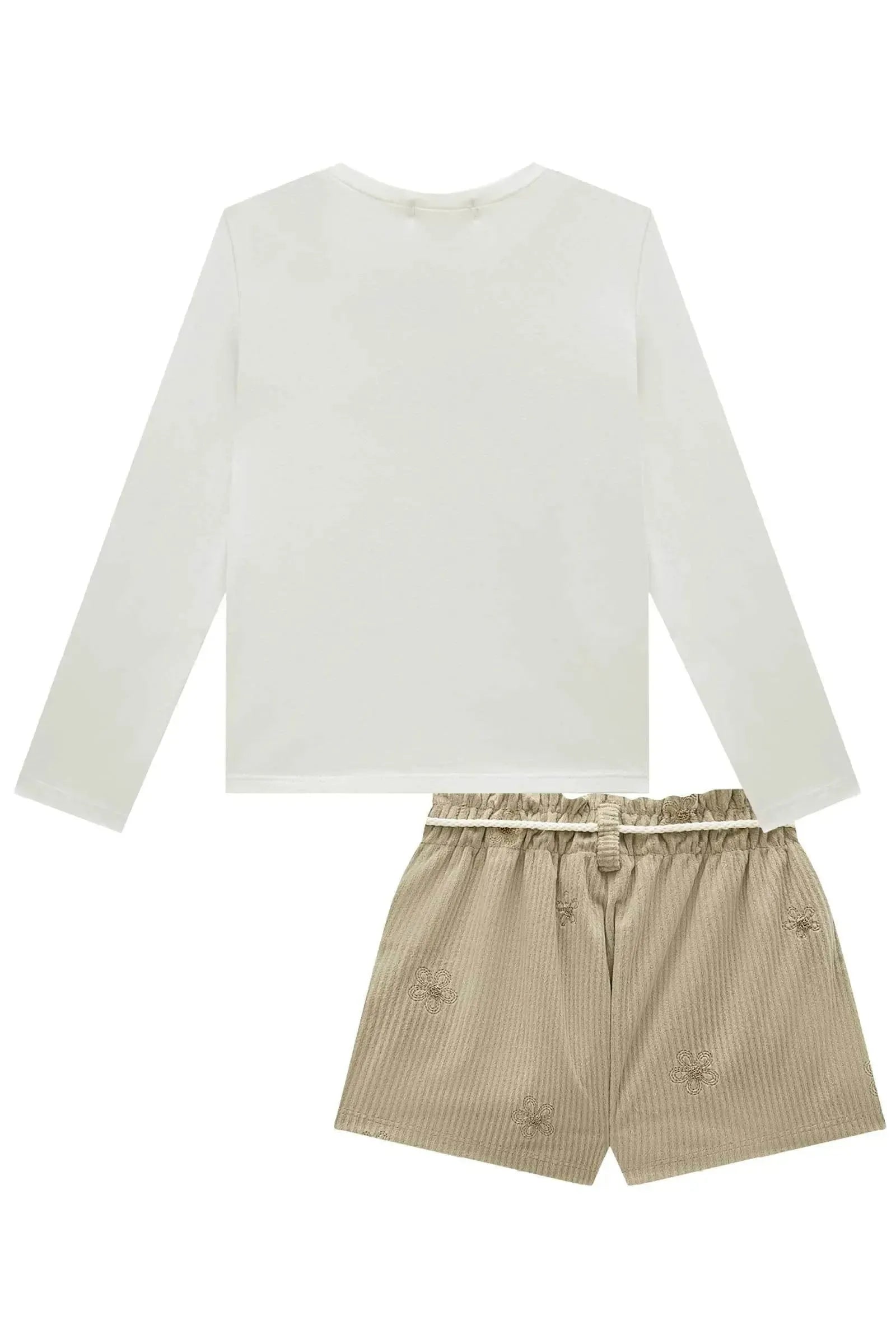 Conjunto de Blusa em Cotton com Shorts em Malha Veludo Cotelê Bordado 93487 Infanti Infantil Menina