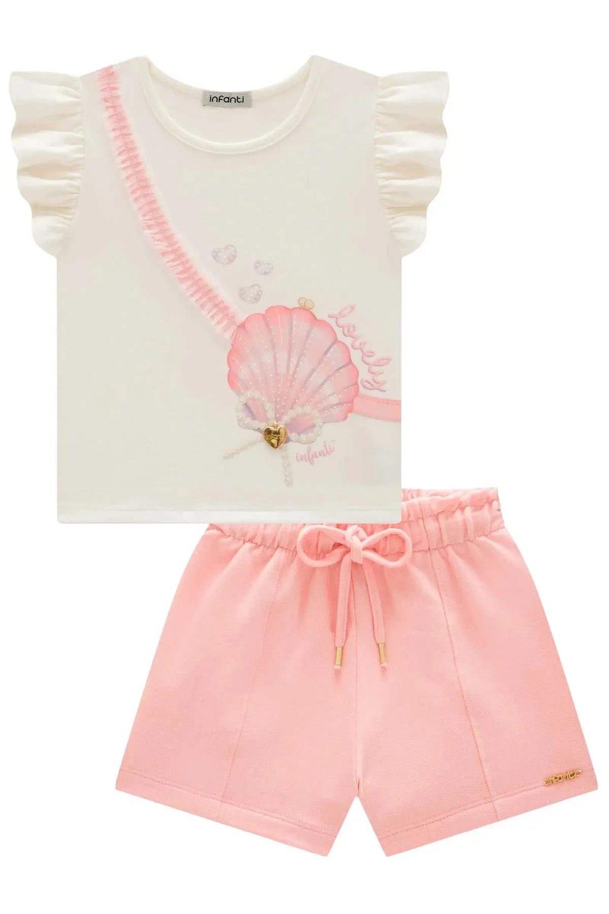 Conjunto de Blusa em Cotton com Shorts em Moletom sem Pelúcia 99400 Infanti Infantil Menina