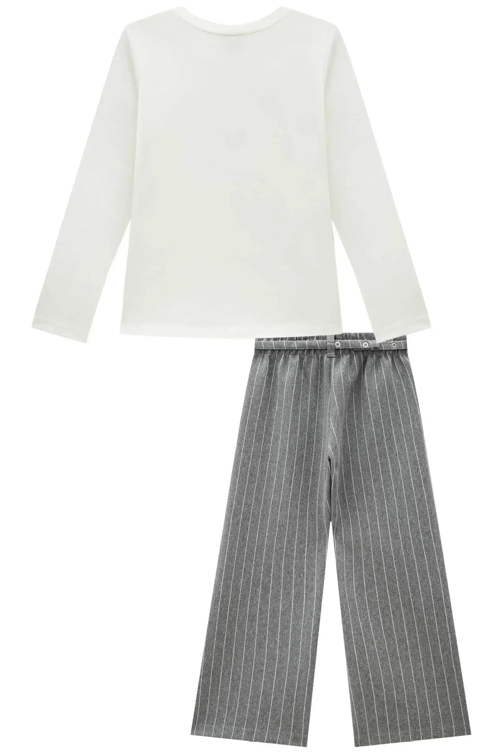 Conjunto de Blusa em Cotton e Calça em Malhão Listrado 90817 Infanti Infantil Menina