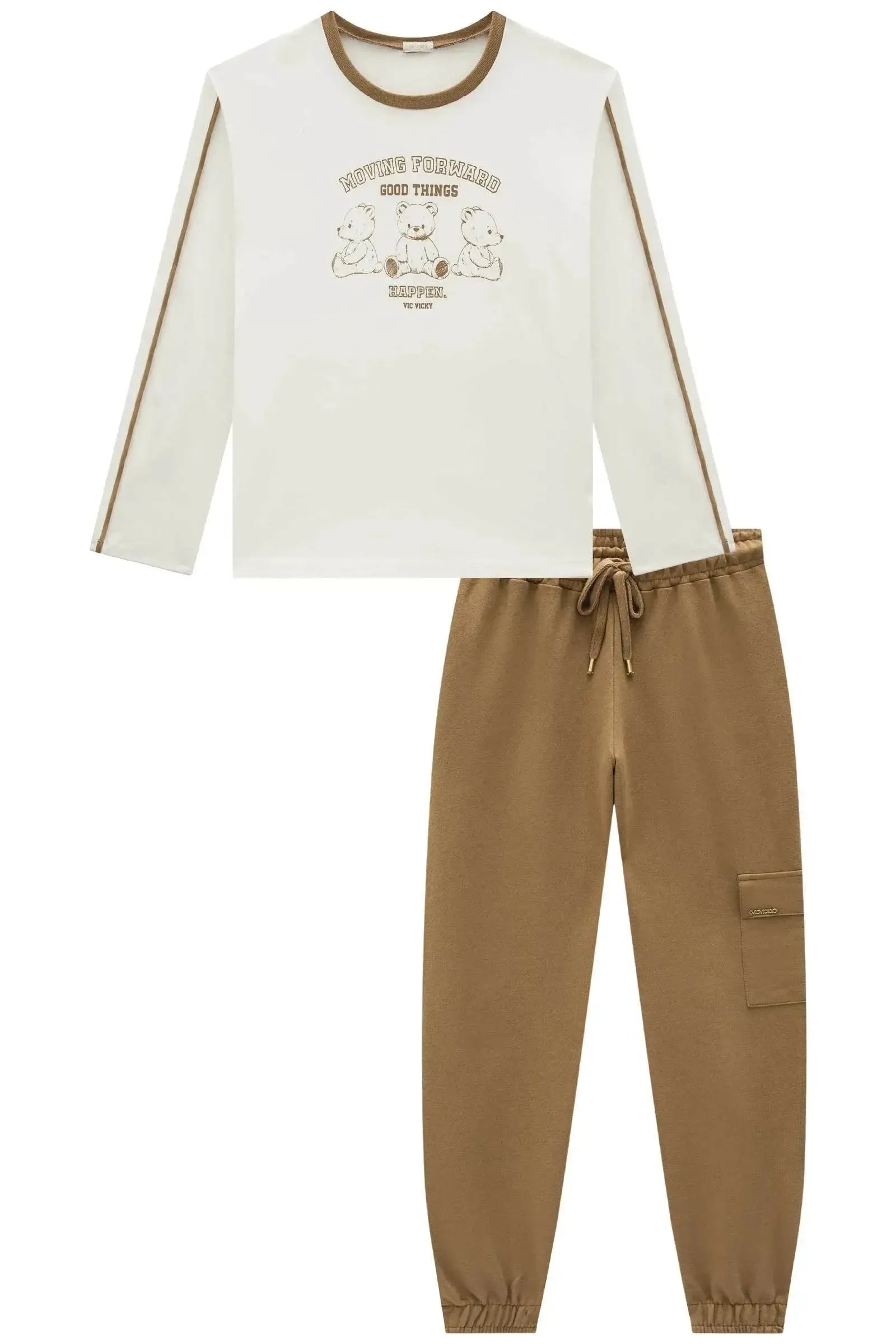 Conjunto de Blusa em Cotton e Calça Jogger em Moletom sem Pelúcia 92000 Vic&Vicky Teen Menina