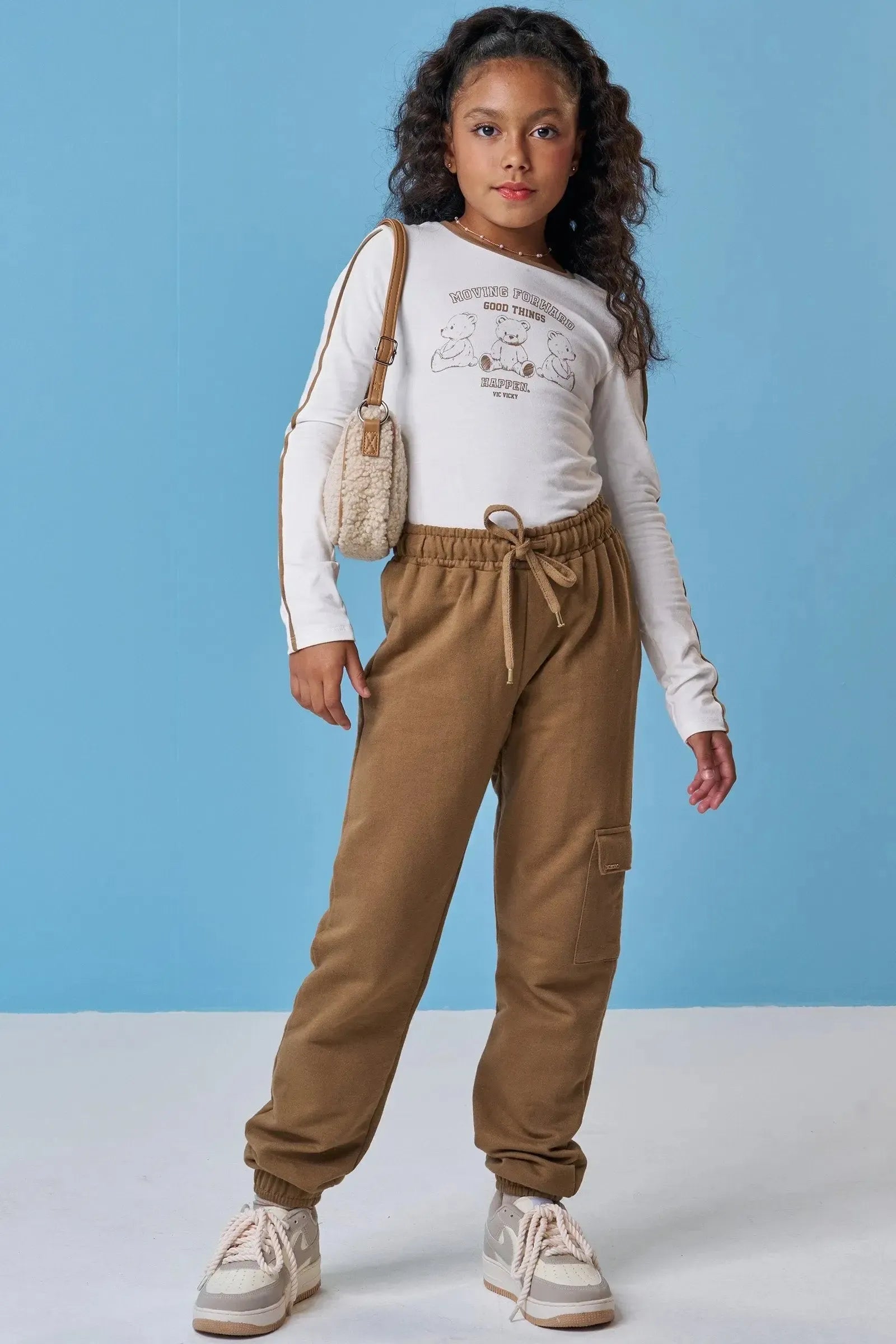 Conjunto de Blusa em Cotton e Calça Jogger em Moletom sem Pelúcia 92000 Vic&Vicky Teen Menina