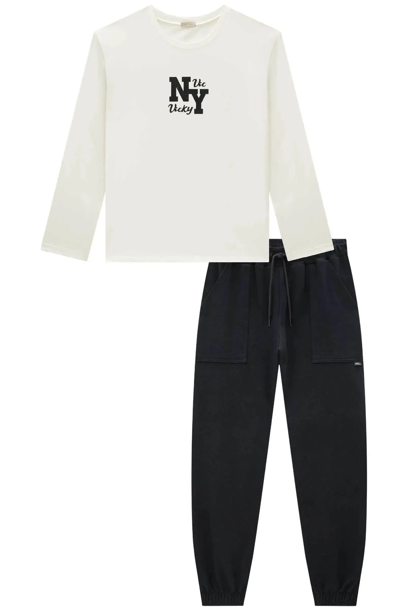 Conjunto de Blusa em Cotton e Calça Jogger em Moletwill 92005 Vic&Vicky Teen Menina