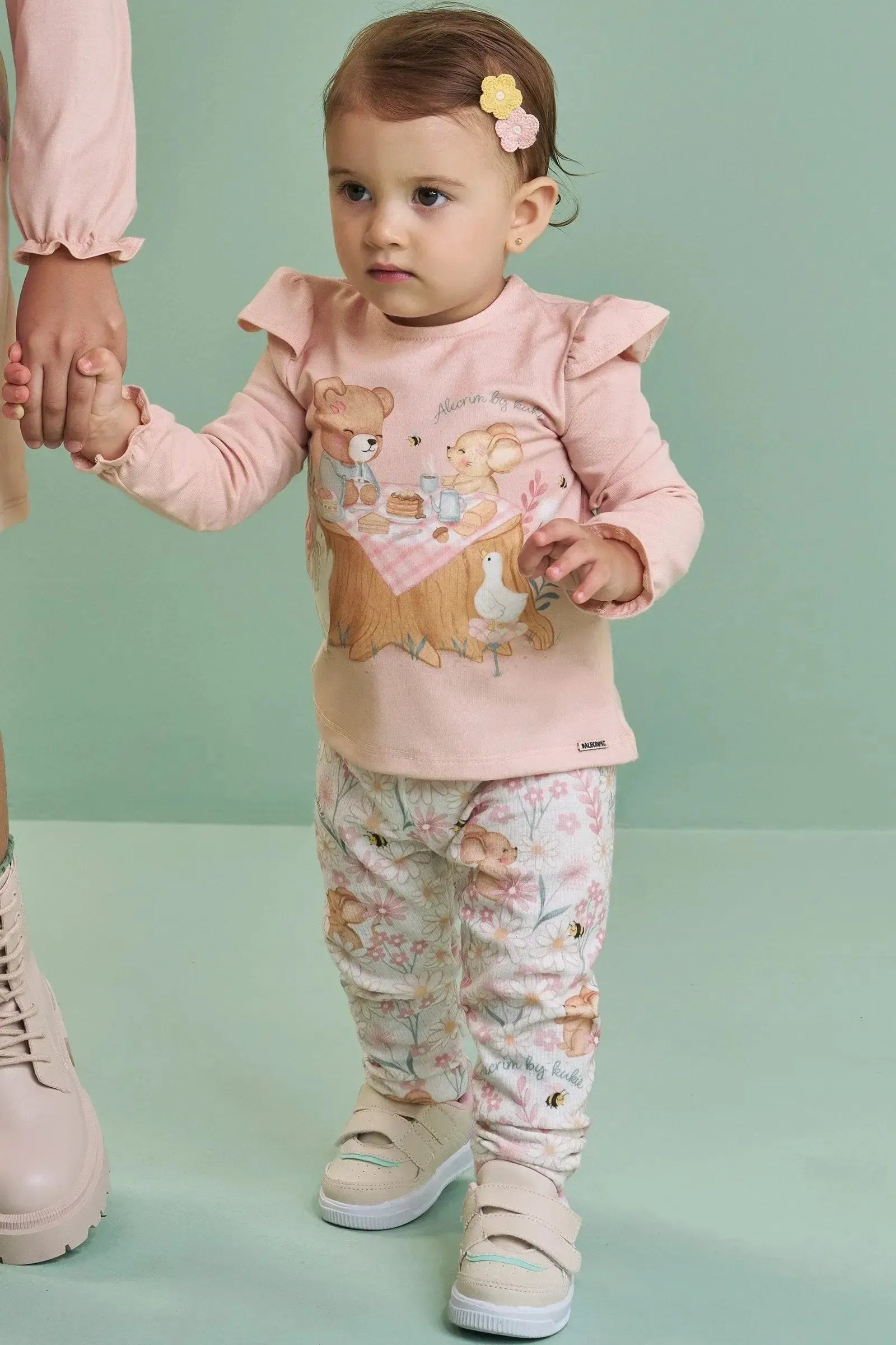 Conjunto de Blusa em Cotton e Calça Legging em Canelado 90300 Kukiê Bebê Menina