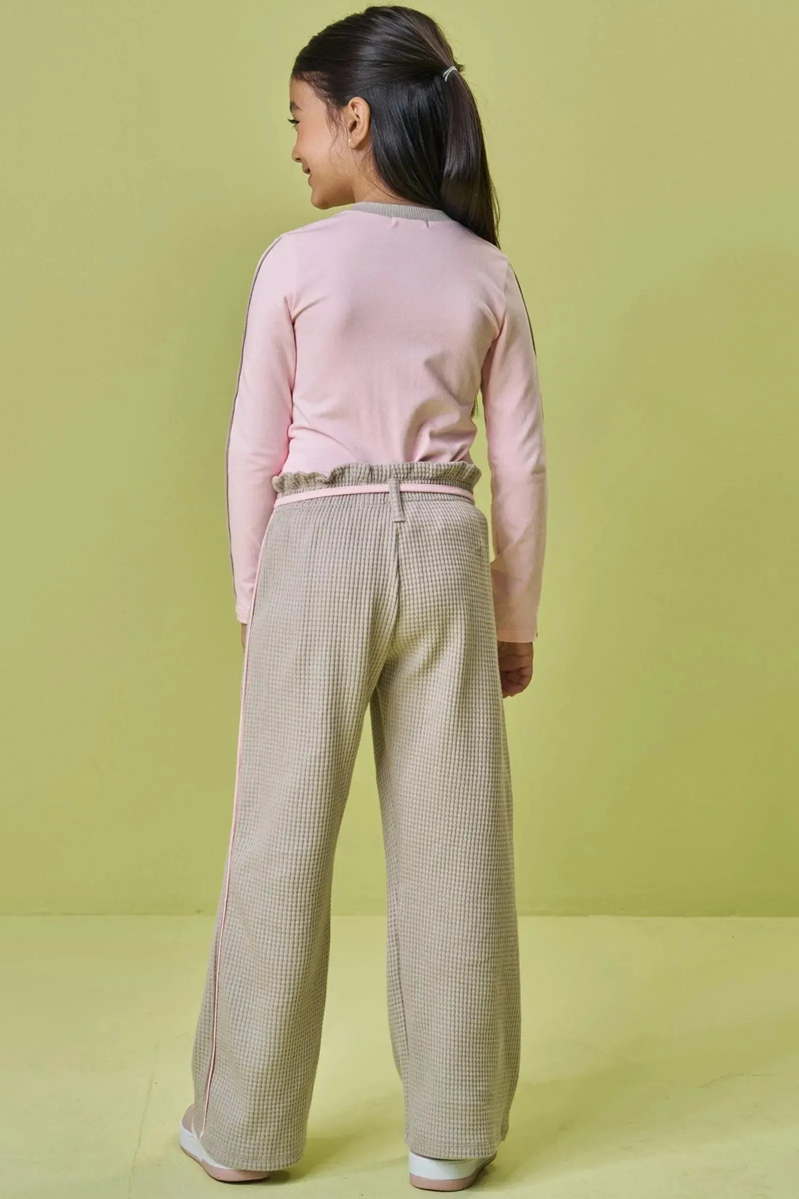 Conjunto de Blusa em Cotton e Calça Wide Leg em Malha Big Waffle 91682 Kukiê Infantil Menina