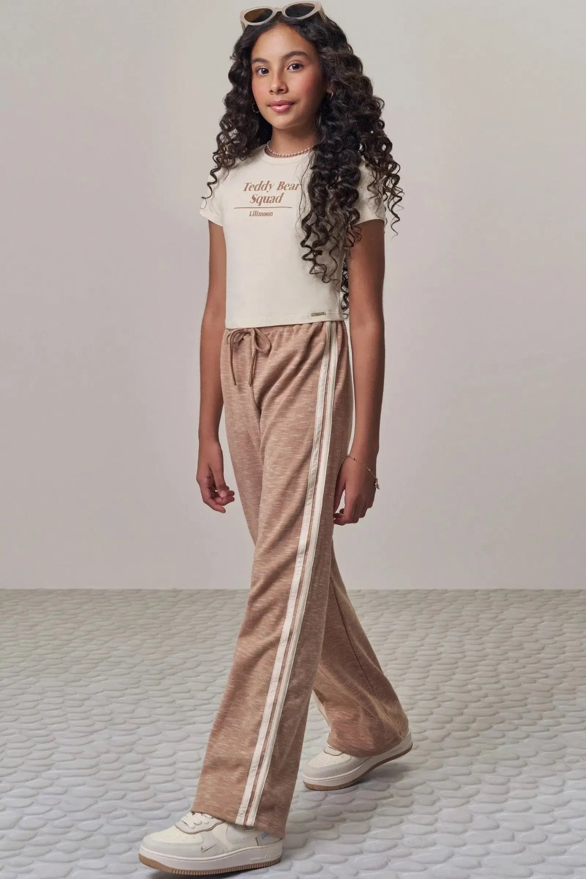 Conjunto de Blusa em Cotton e Calça Wide Leg em Malha Mesclada 98709 Lilimoon Teen Menina