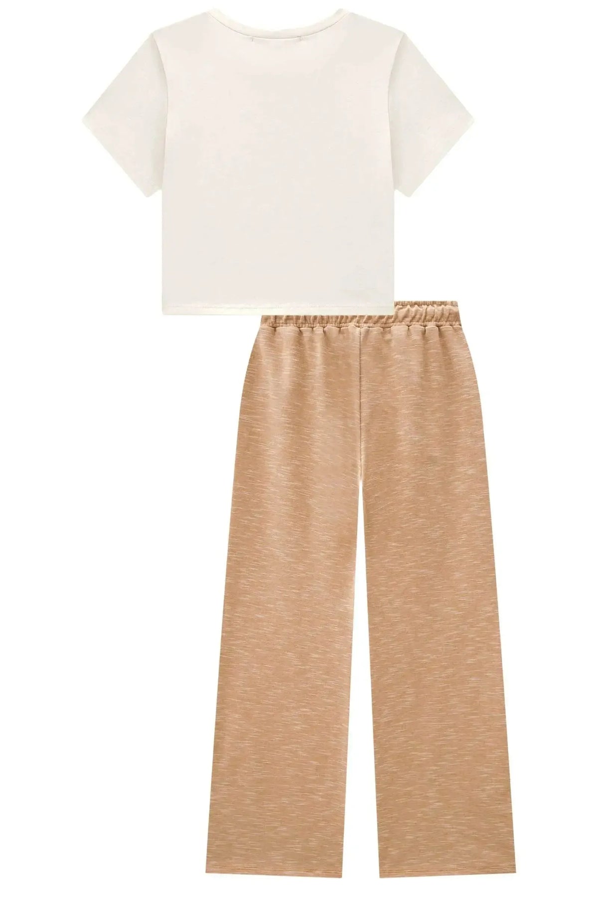 Conjunto de Blusa em Cotton e Calça Wide Leg em Malha Mesclada 98709 Lilimoon Teen Menina