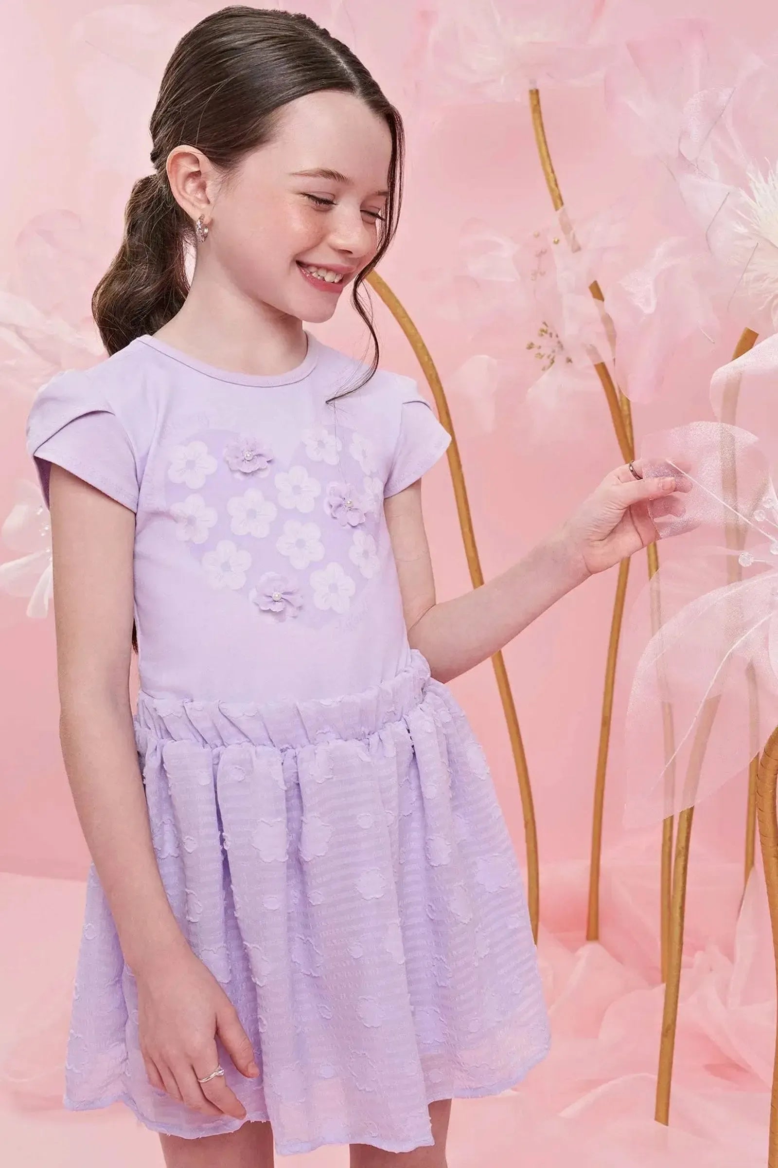 Conjunto de Blusa em Cotton e Saia em Chiffon Flores. Com Shorts Embutido 84337 Infanti Infantil Menina