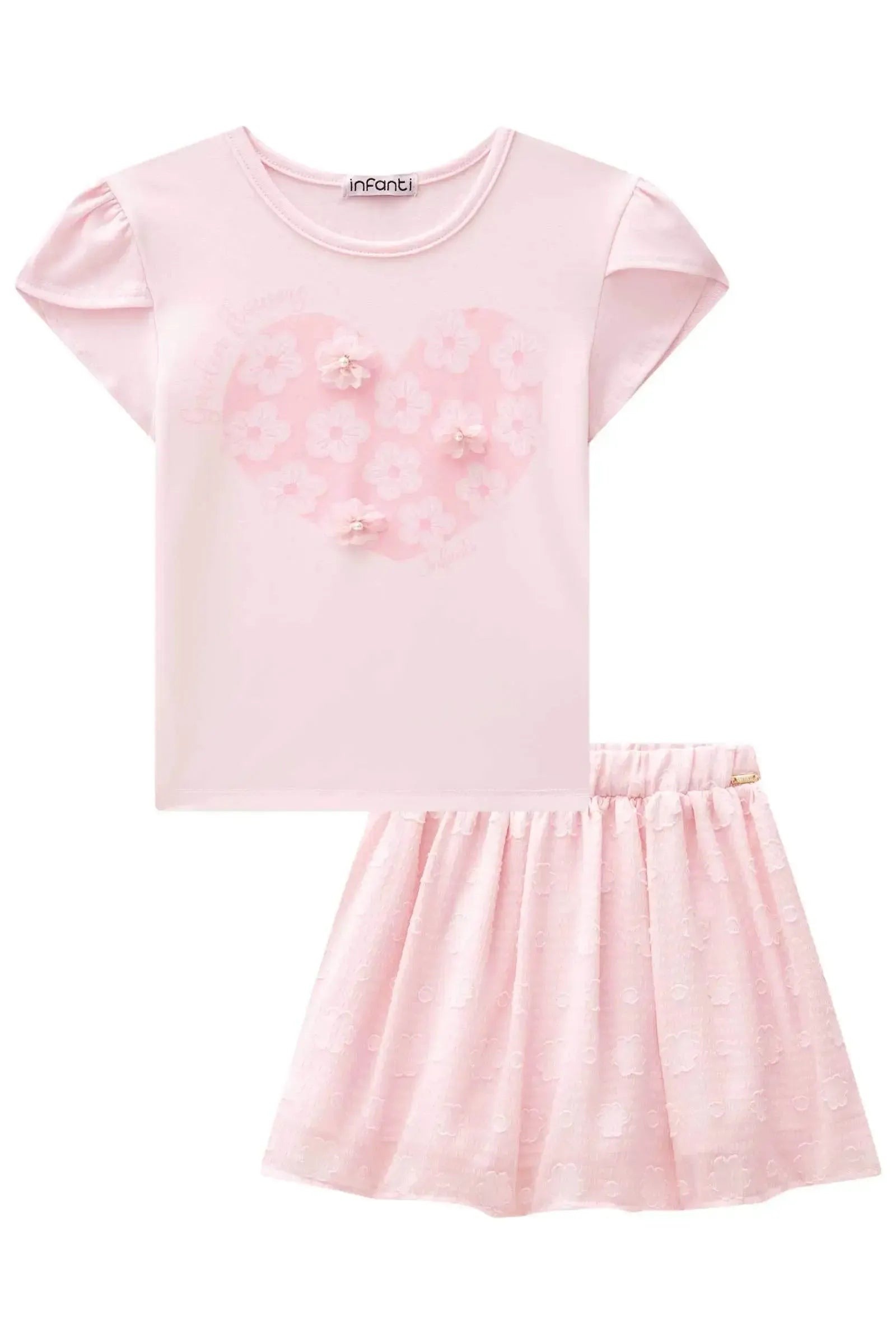 Conjunto de Blusa em Cotton e Saia em Chiffon Flores. Com Shorts Embutido 84337 Infanti Infantil Menina