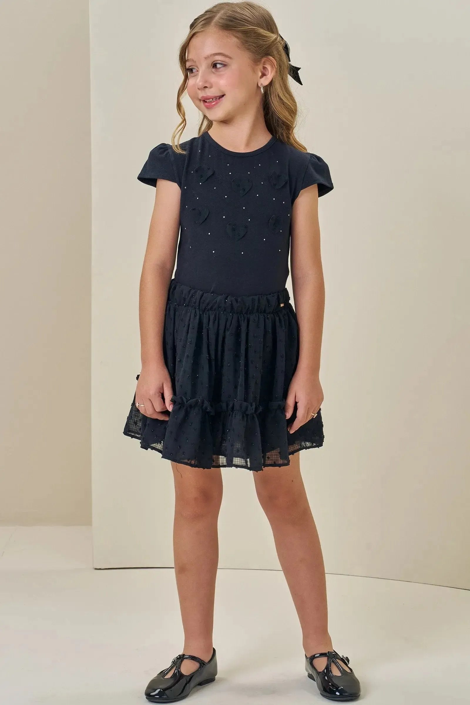 Conjunto de Blusa em Cotton e Saia em Chiffon Shine. Com Shorts Embutido 85569 Infanti Infantil Menina