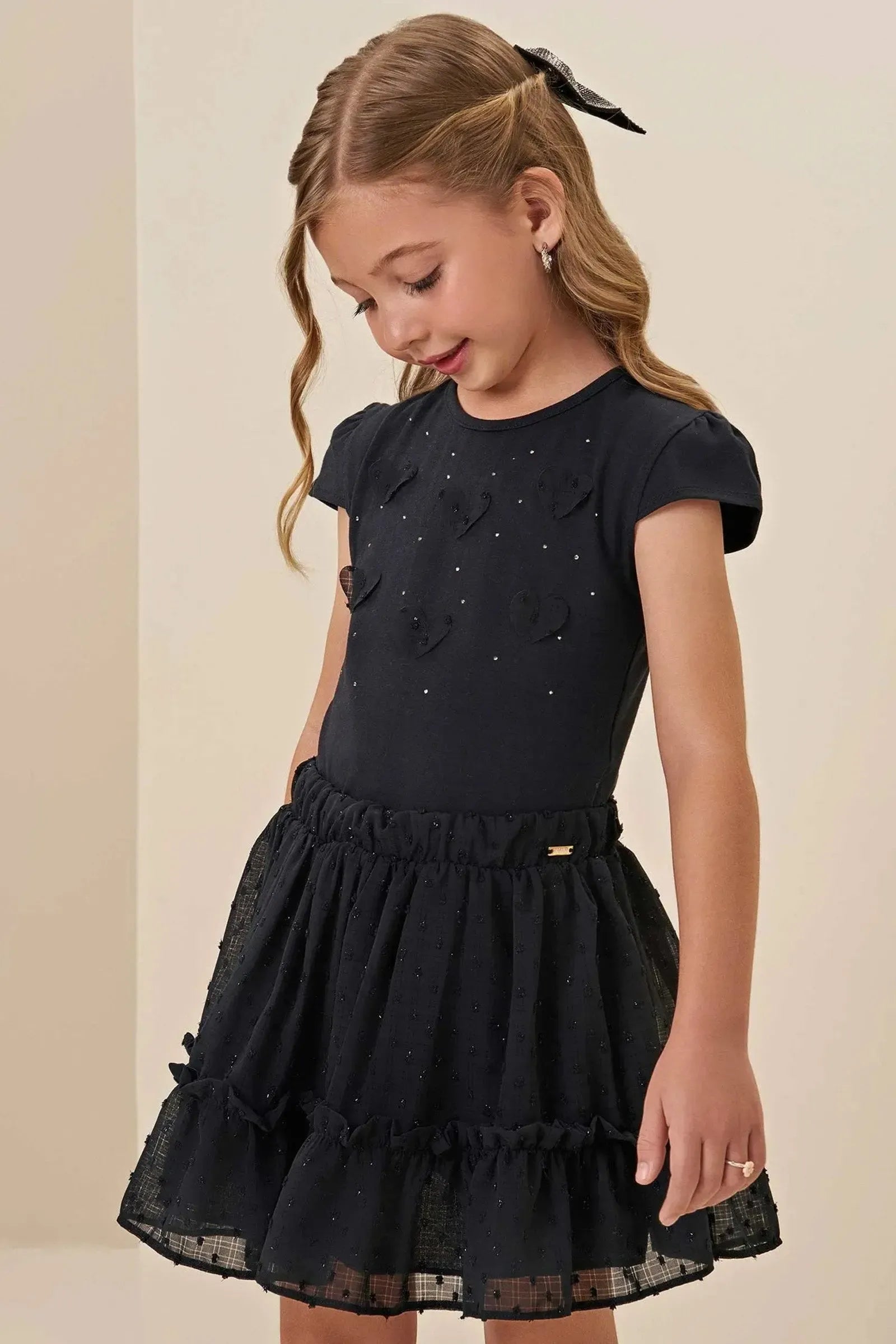 Conjunto de Blusa em Cotton e Saia em Chiffon Shine. Com Shorts Embutido 85569 Infanti Infantil Menina