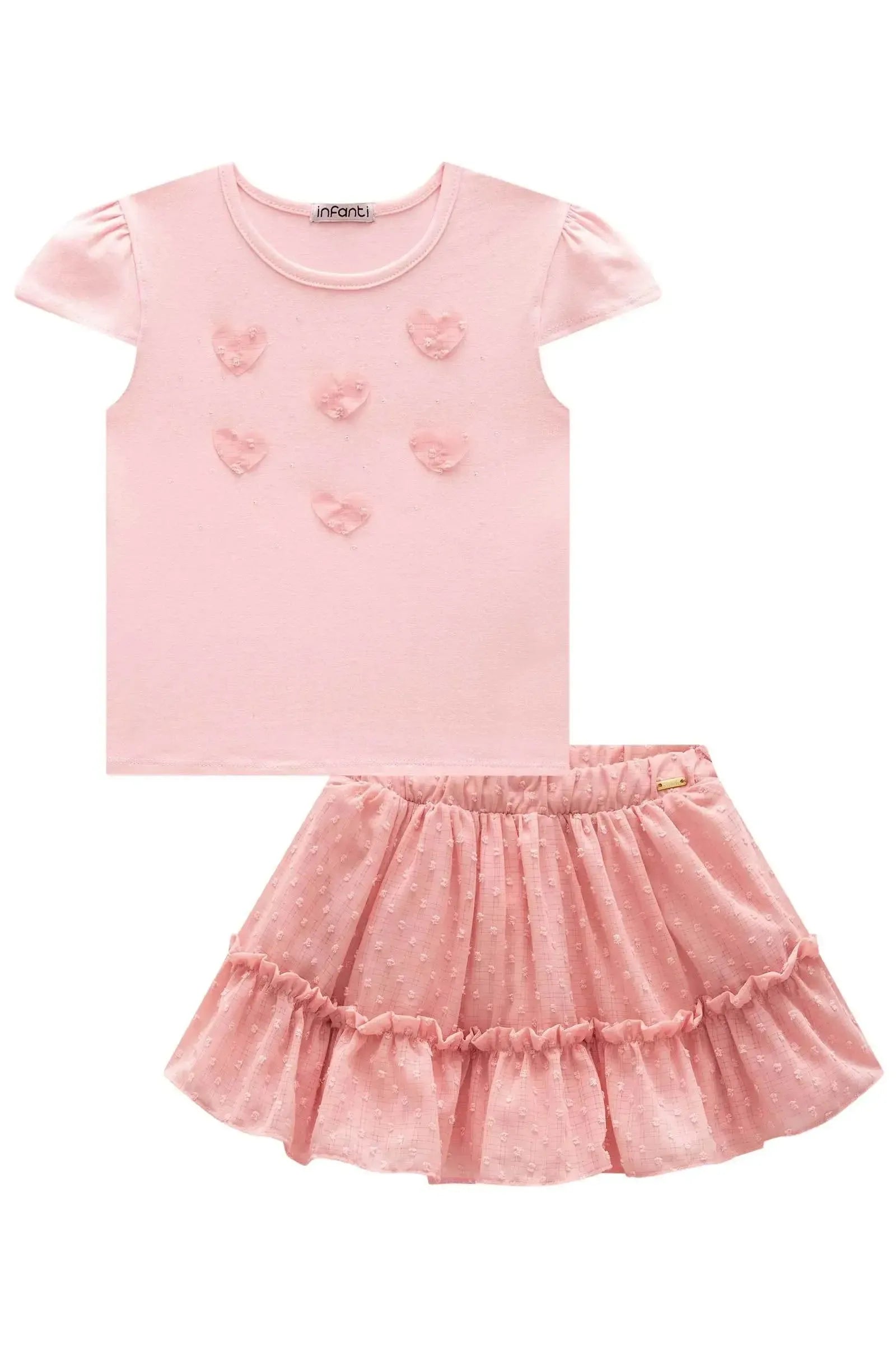 Conjunto de Blusa em Cotton e Saia em Chiffon Shine. Com Shorts Embutido 85569 Infanti Infantil Menina