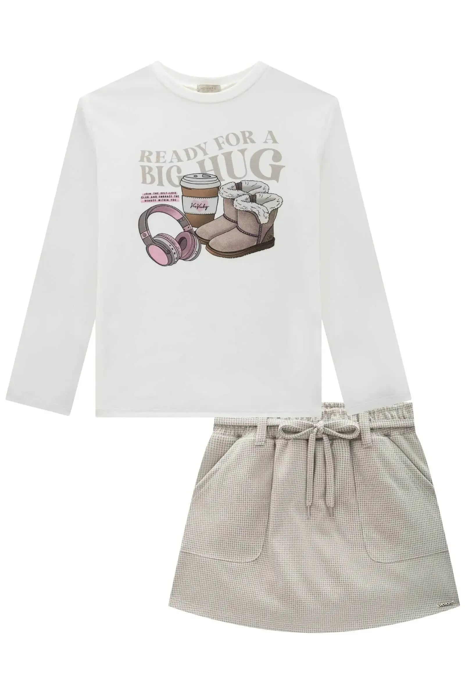 Conjunto de Blusa em Cotton e Saia em Flanela Versalhes com Shorts Embutido 91969 Vic&Vicky Teen Menina