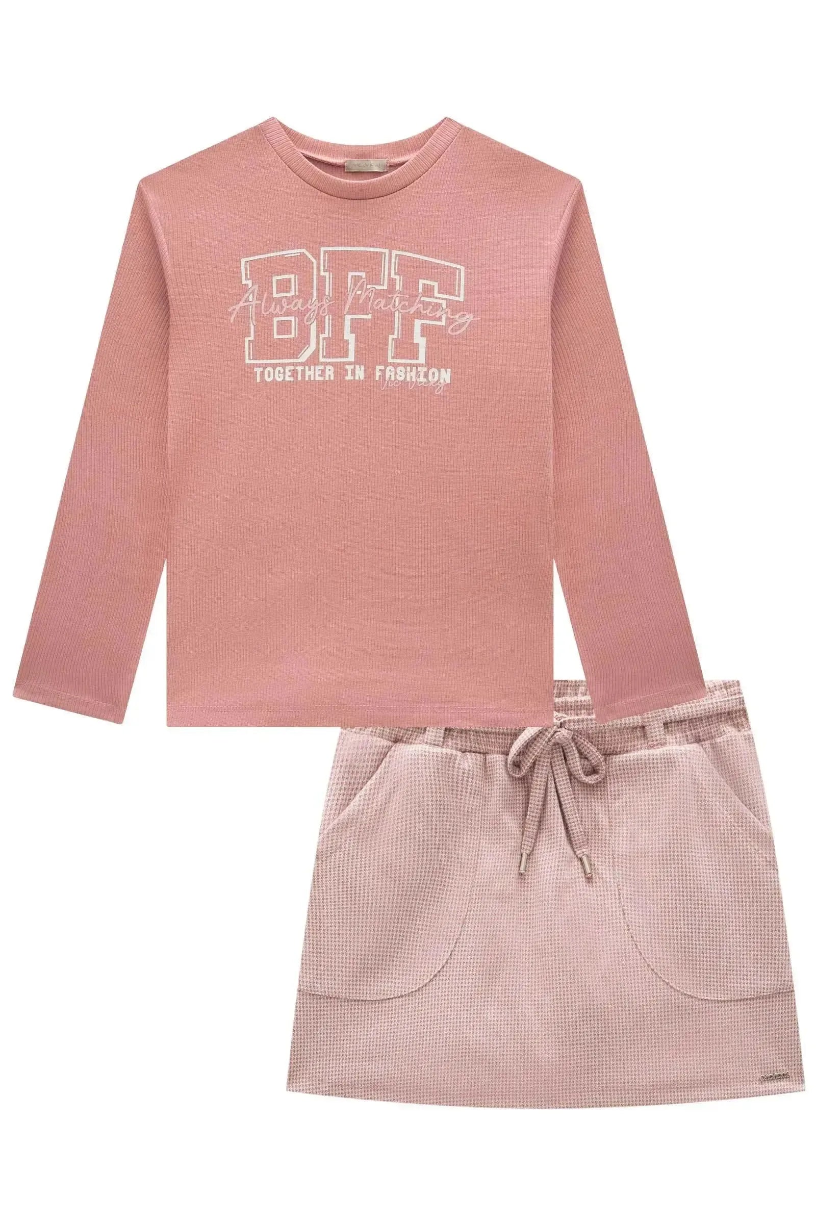 Conjunto de Blusa em Cotton e Saia em Flanela Versalhes com Shorts Embutido 94031 Vic&Vicky Teen Menina