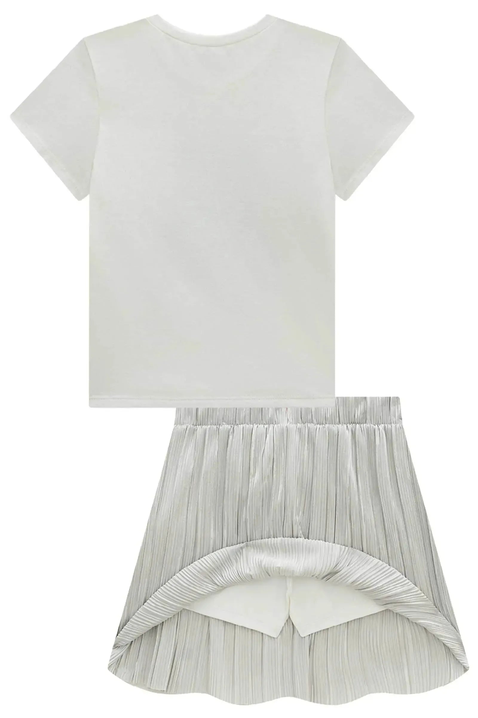 Conjunto de Blusa em Cotton e Saia em Plissado com Shorts Embutido 98524 Vic Teen Menina