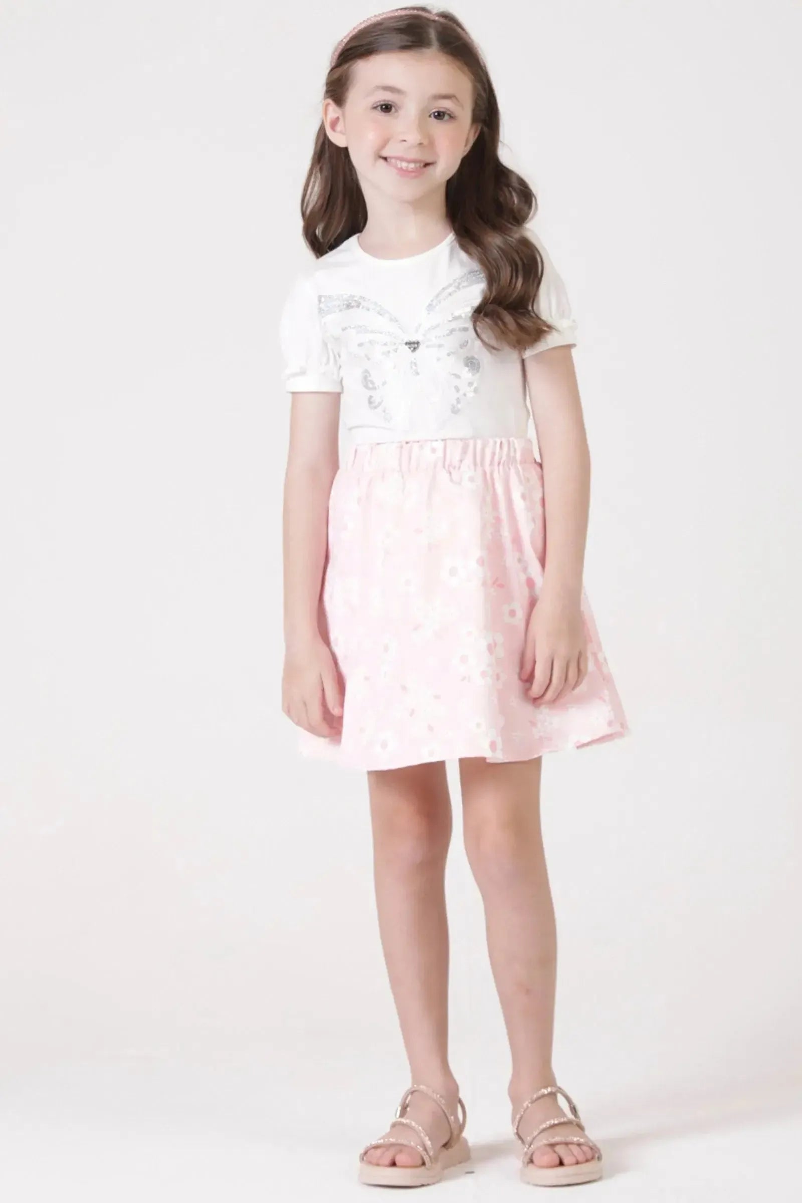 Conjunto de Blusa em Cotton e Saia em Super Cetim com Shorts Embutido 90294 Kukiê Infantil Menina