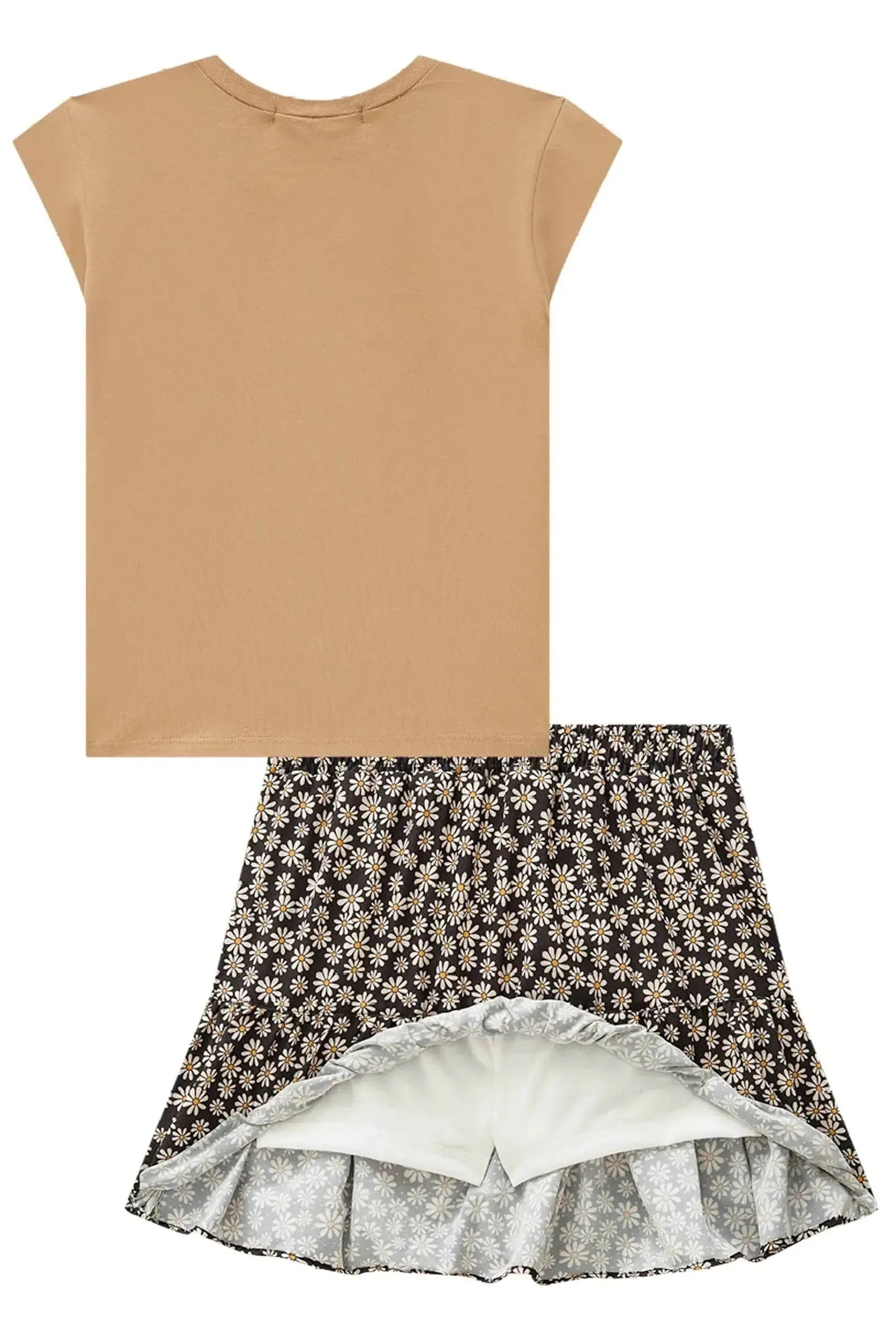 Conjunto de Blusa em Cotton e Saia em Tecido Light Peach com Shorts Embutido 84755 Lilimoon Teen Menina