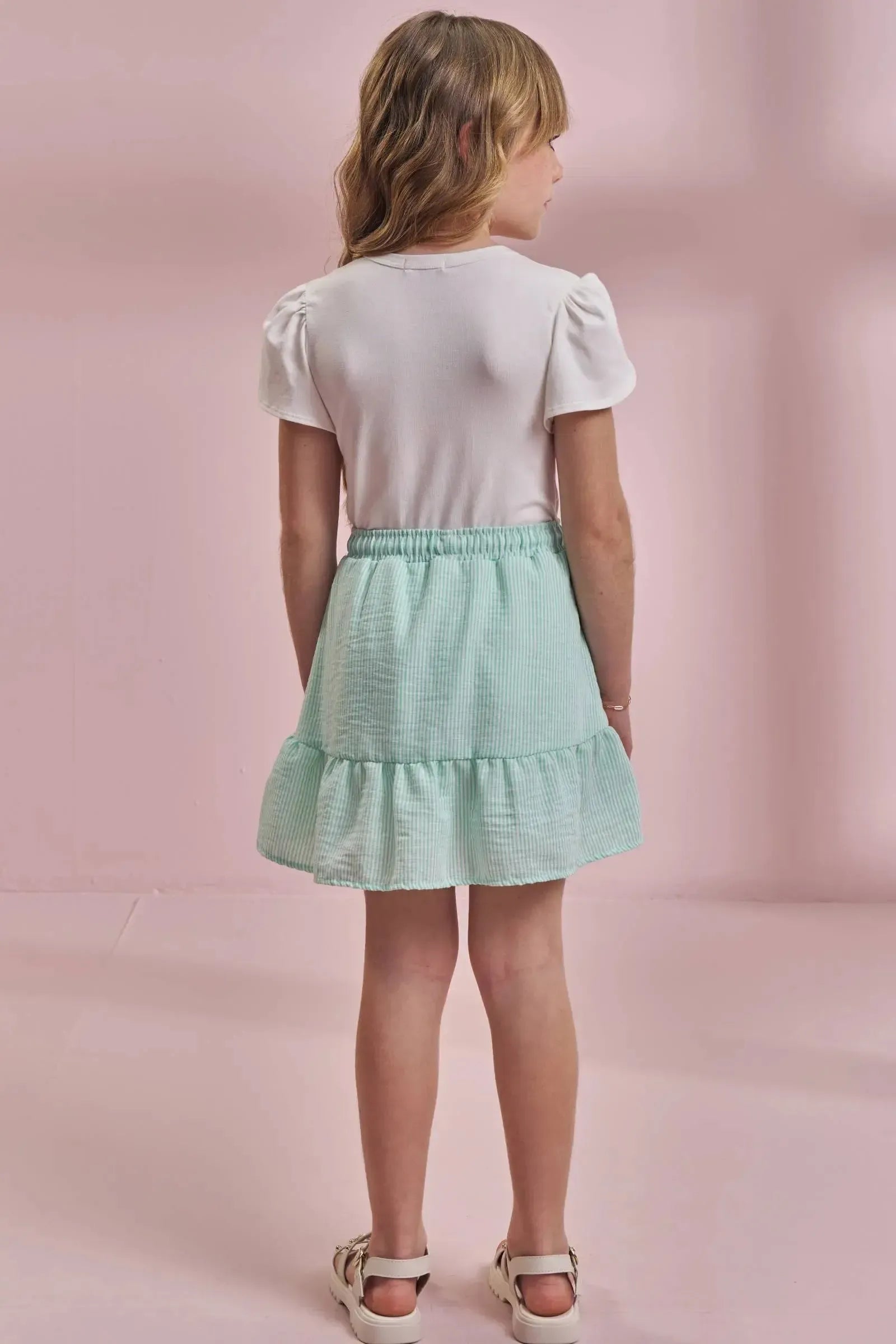 Conjunto de Blusa em Cotton e Saia em Tricoline Listrado 96431 Kukiê Infantil Menina