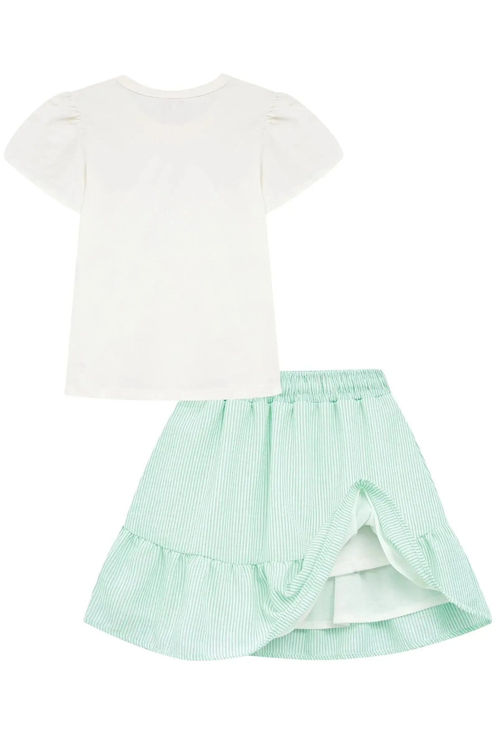 Conjunto de Blusa em Cotton e Saia em Tricoline Listrado 96431 Kukiê Infantil Menina