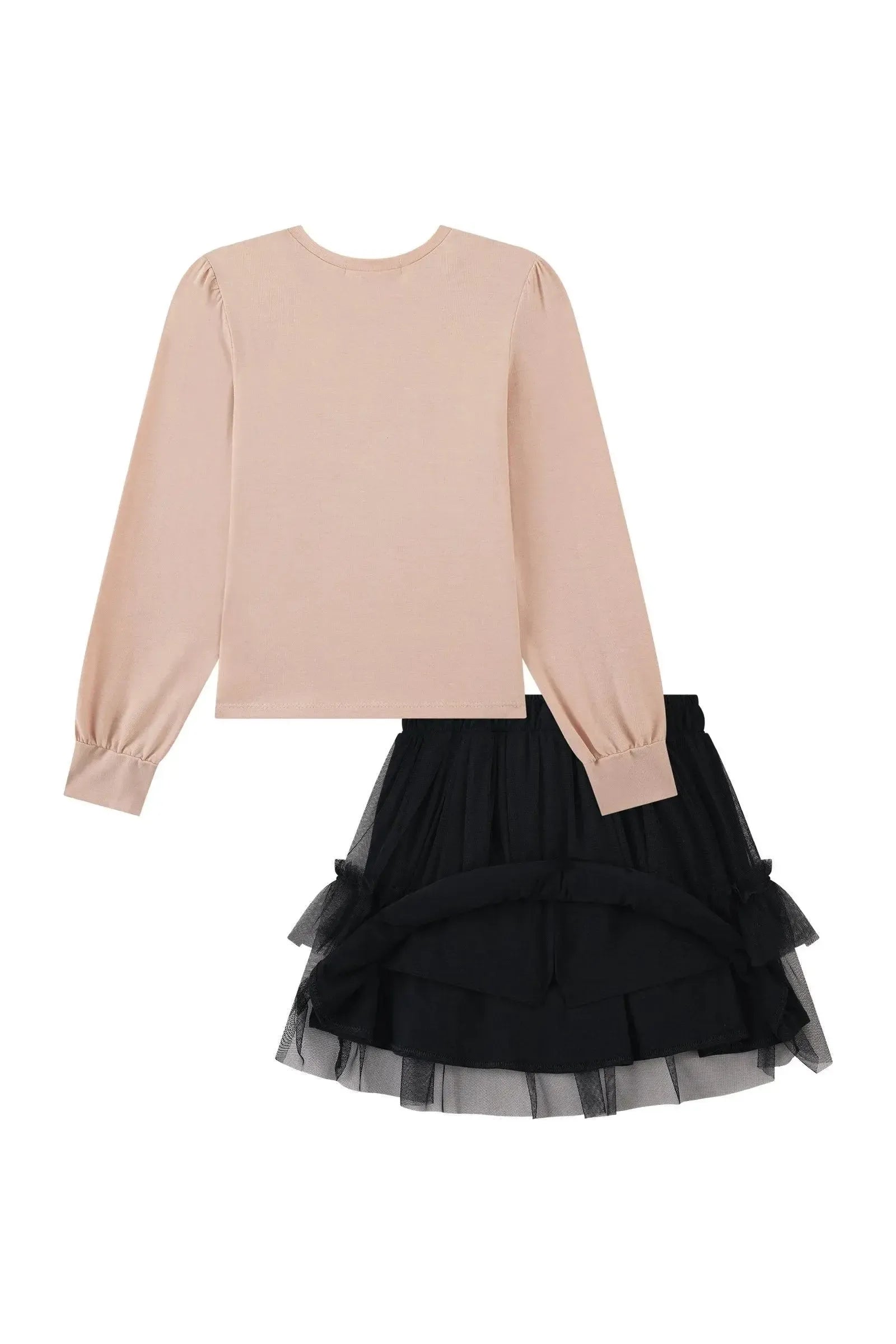 Conjunto de Blusa em Cotton e Saia em Tule com Elastano (com Shorts Embutido) 91832 Kukiê Infantil Menina