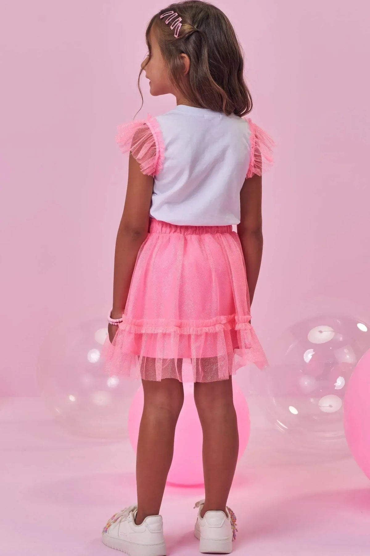 Conjunto de Blusa em Cotton e Saia em Tule (com Shorts Embutido) 99419 Kukiê Infantil Menina