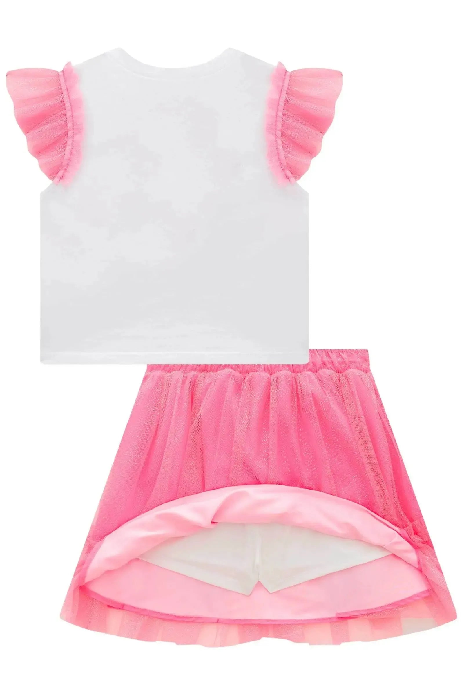 Conjunto de Blusa em Cotton e Saia em Tule (com Shorts Embutido) 99419 Kukiê Infantil Menina