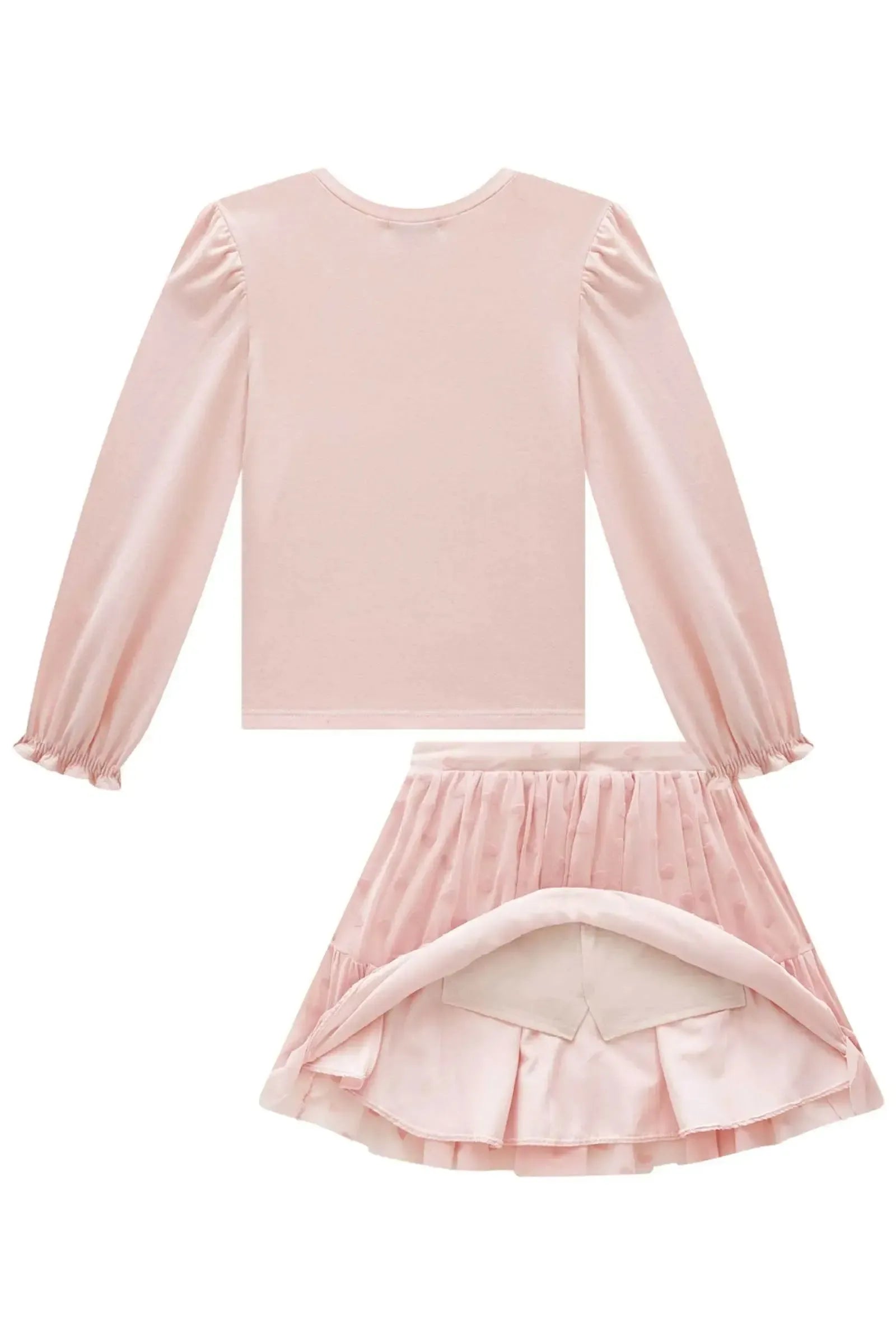 Conjunto de Blusa em Cotton e Saia em Tule Flocking Coração. Com Shorts Embutido 92373 Infanti Infantil Menina