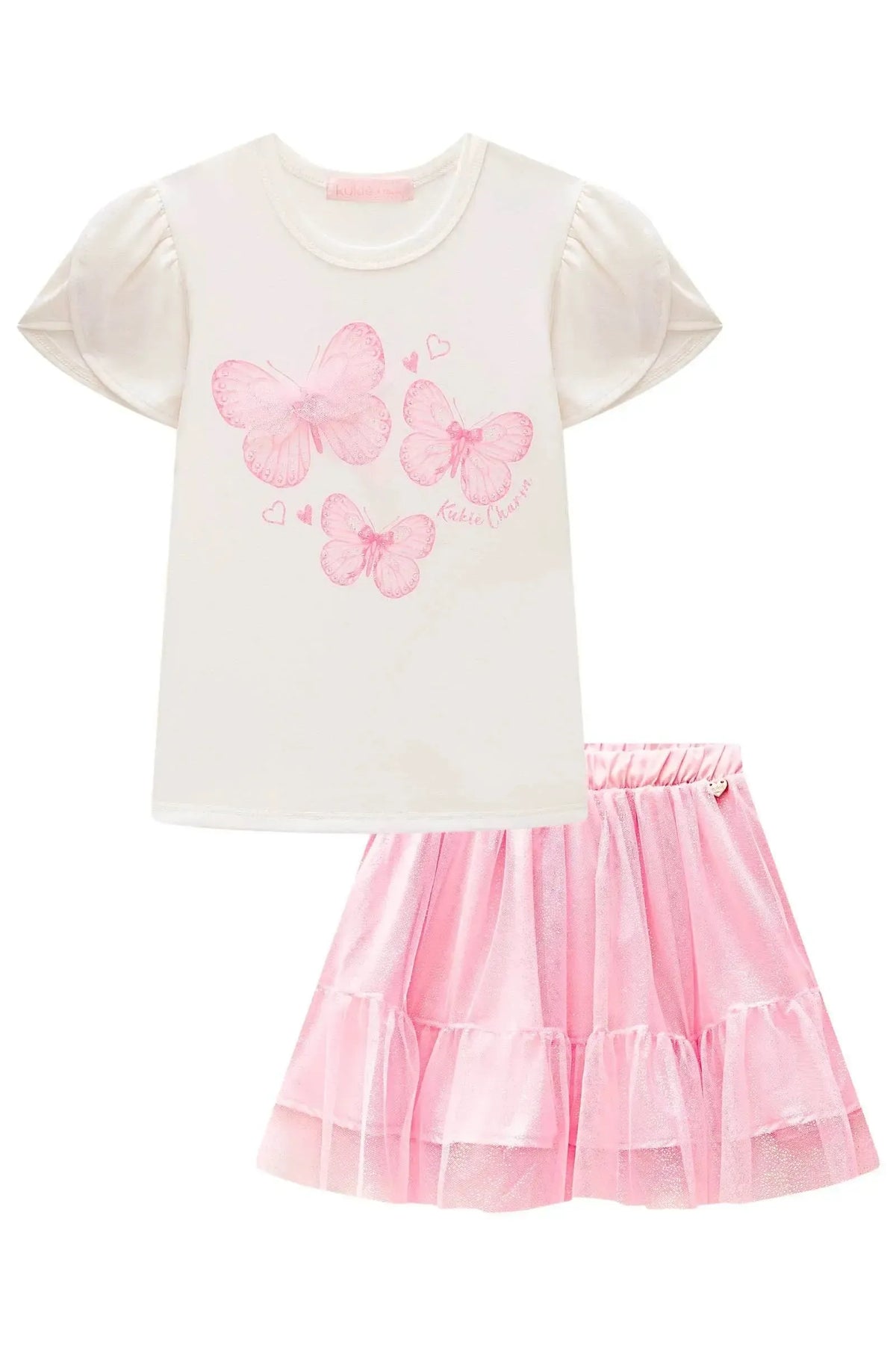 Conjunto de Blusa em Cotton e Saia em Tule Glitter (com Shorts Embutido) 98839 Kukiê Infantil Menina