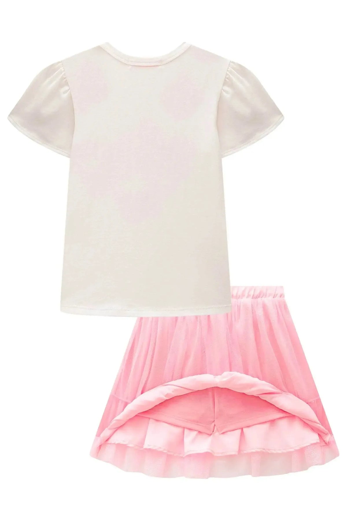 Conjunto de Blusa em Cotton e Saia em Tule Glitter (com Shorts Embutido) 98839 Kukiê Infantil Menina