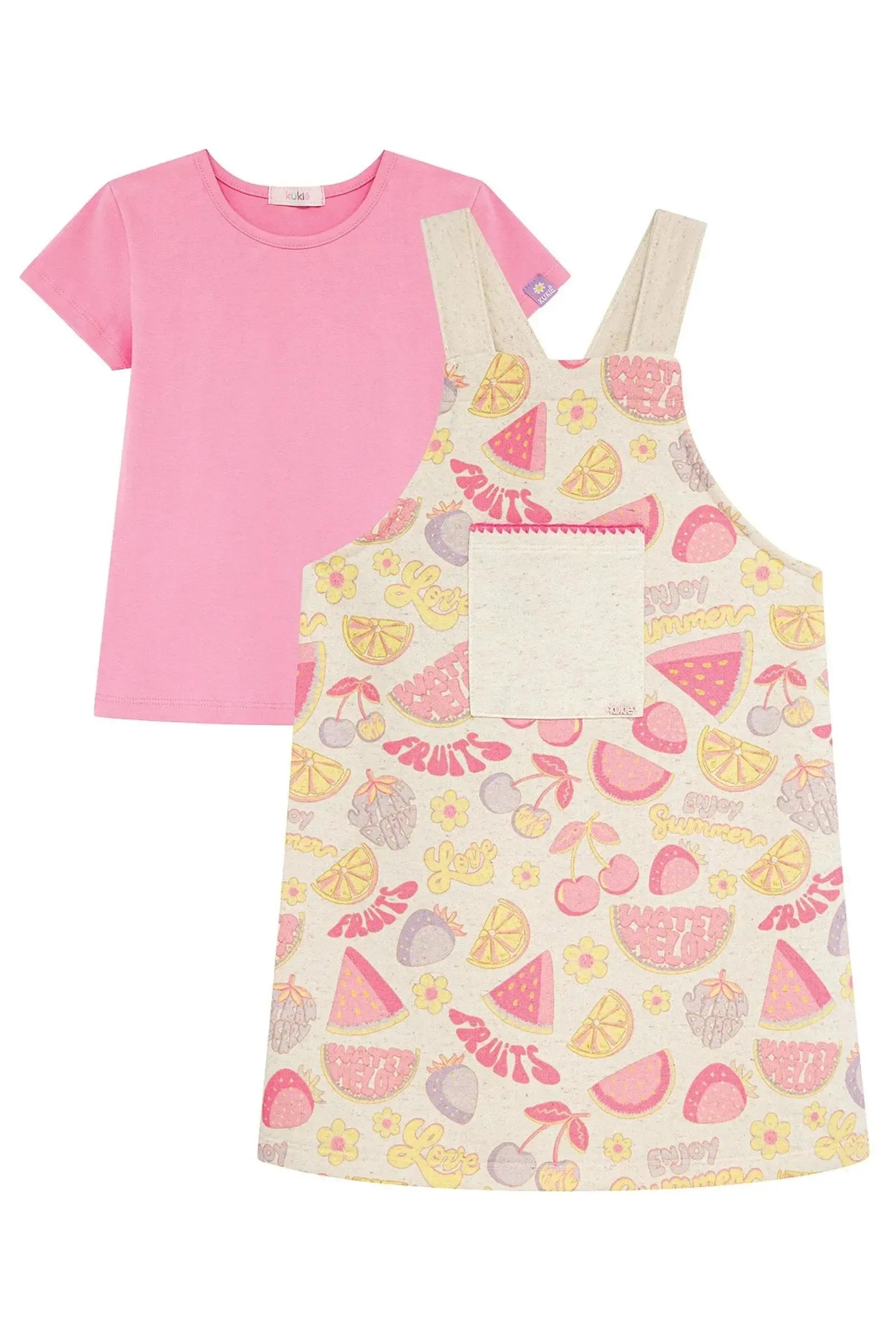 Conjunto de Blusa em Cotton e Salopete em Moletom Linho 97133 Kukiê Infantil Menina