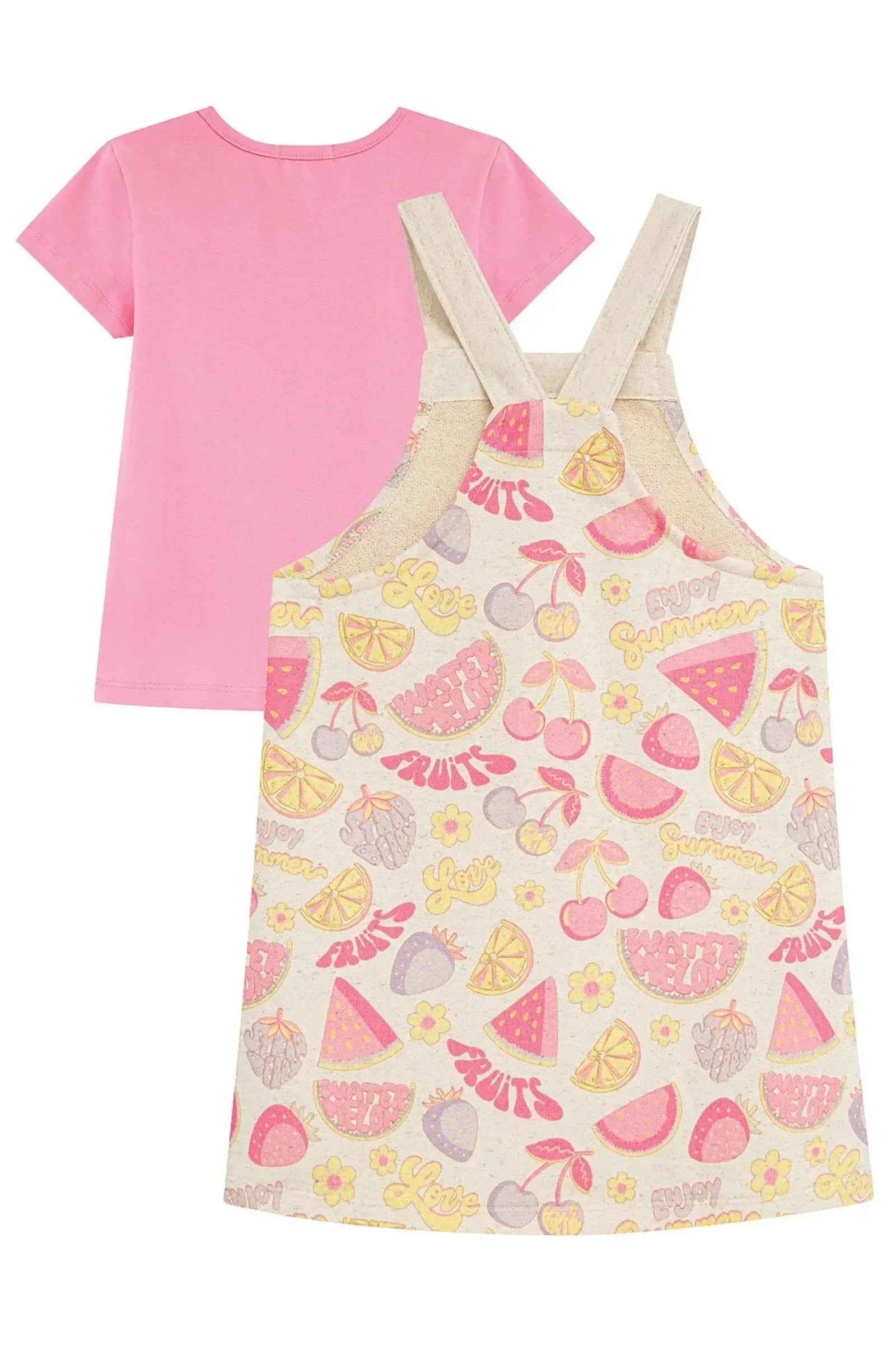 Conjunto de Blusa em Cotton e Salopete em Moletom Linho 97133 Kukiê Infantil Menina