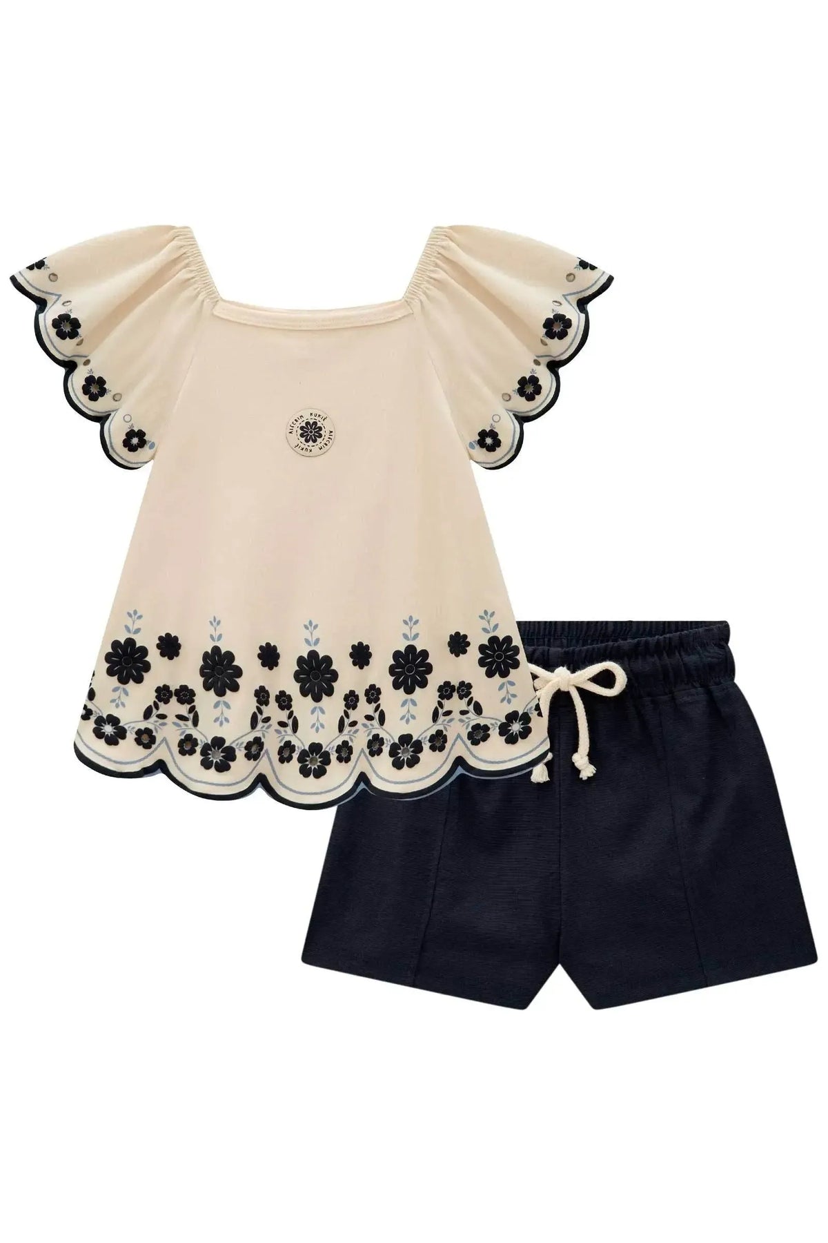 Conjunto de Blusa em Cotton e Short em Linho Santorini com Elastano 21812 Kukiê Infantil Menina