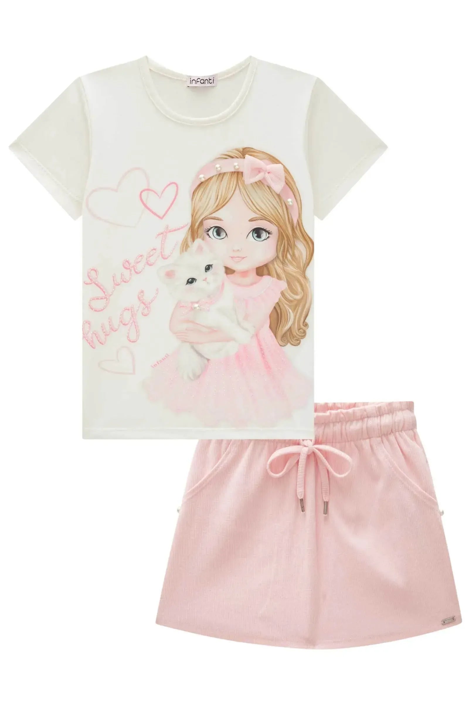 Conjunto de Blusa em Cotton e Short Saia em Canelado Liz 84341 Infanti Infantil Menina