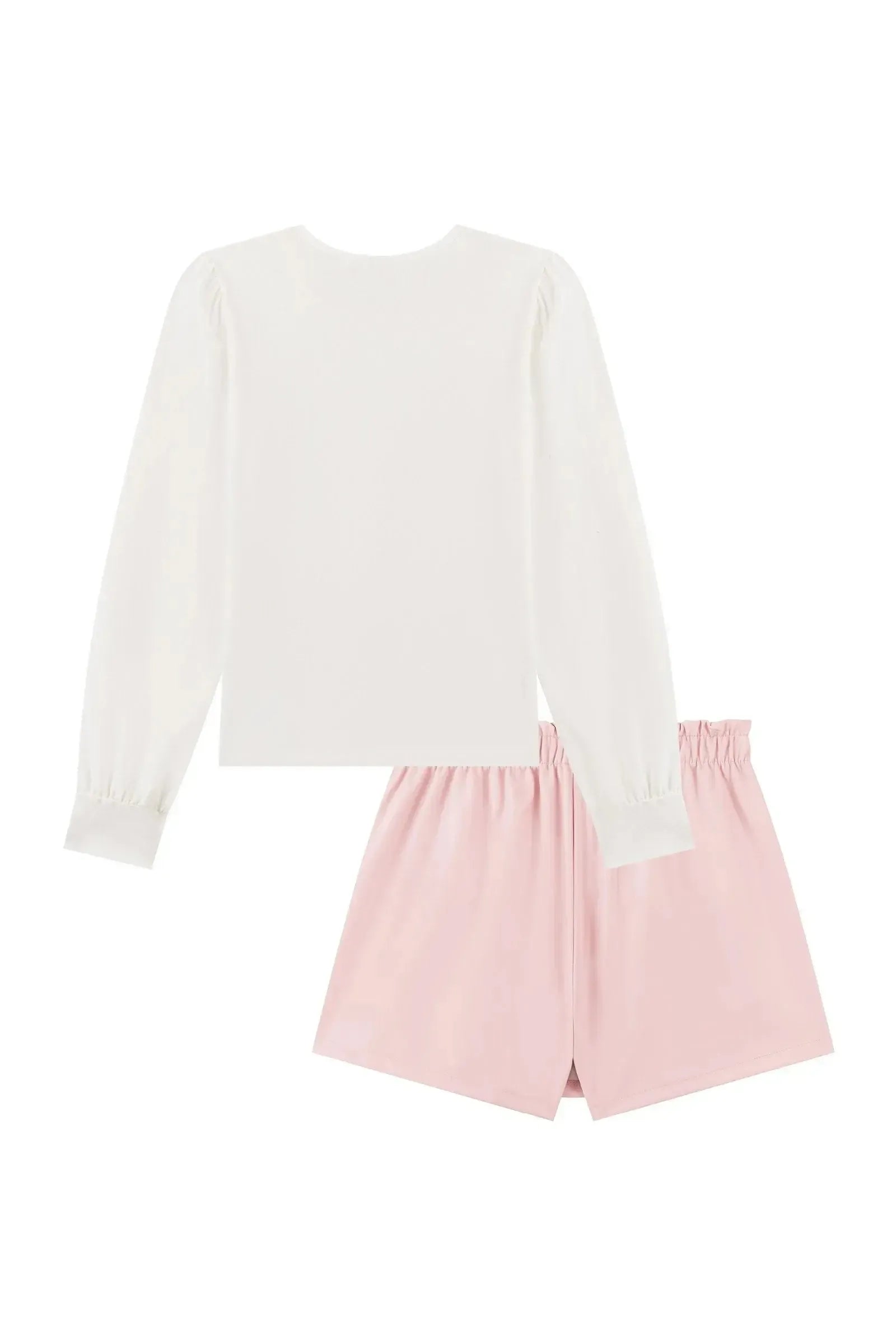 Conjunto de Blusa em Cotton e Short Saia em Couro Eco 93781 Kukiê Infantil Menina