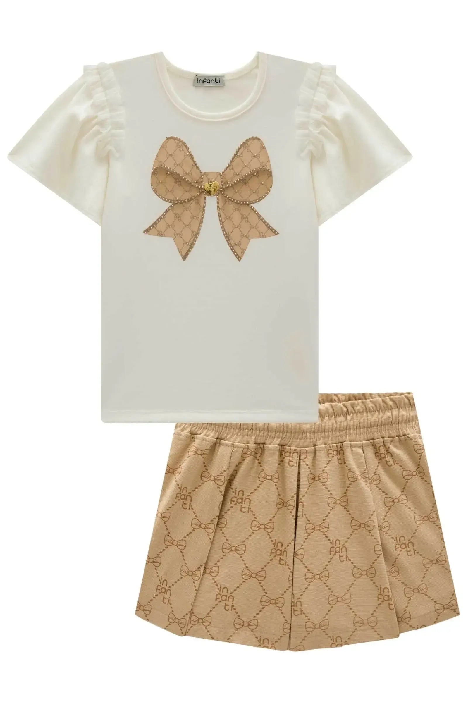 Conjunto de Blusa em Cotton e Short Saia em Linho com Elastano 98783 Infanti Infantil Menina