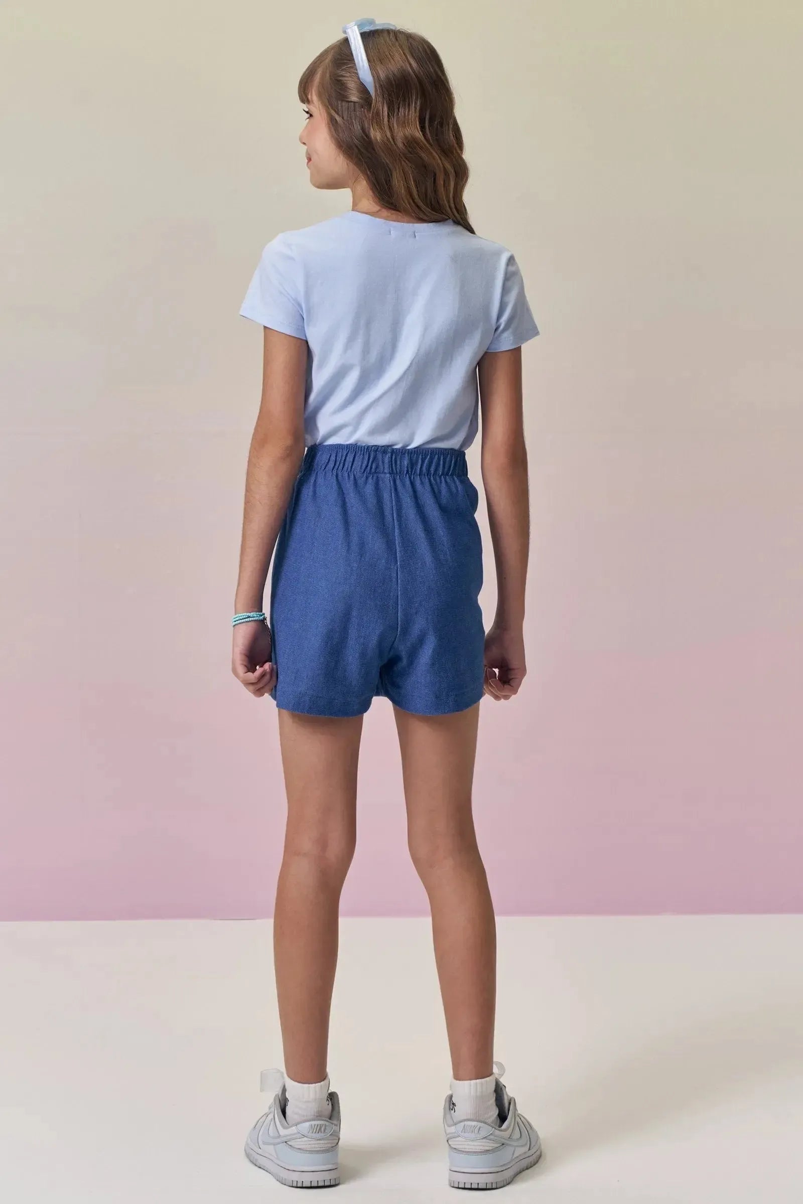 Conjunto de Blusa em Cotton e Short Saia em Malha Denim 96864 Vic&Vicky Teen Menina
