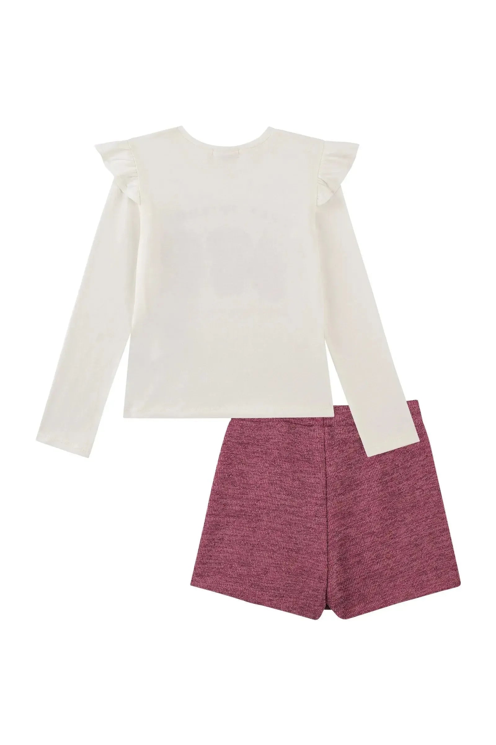 Conjunto de Blusa em Cotton e Short Saia em Malha Shine 92679 Kukiê Infantil Menina