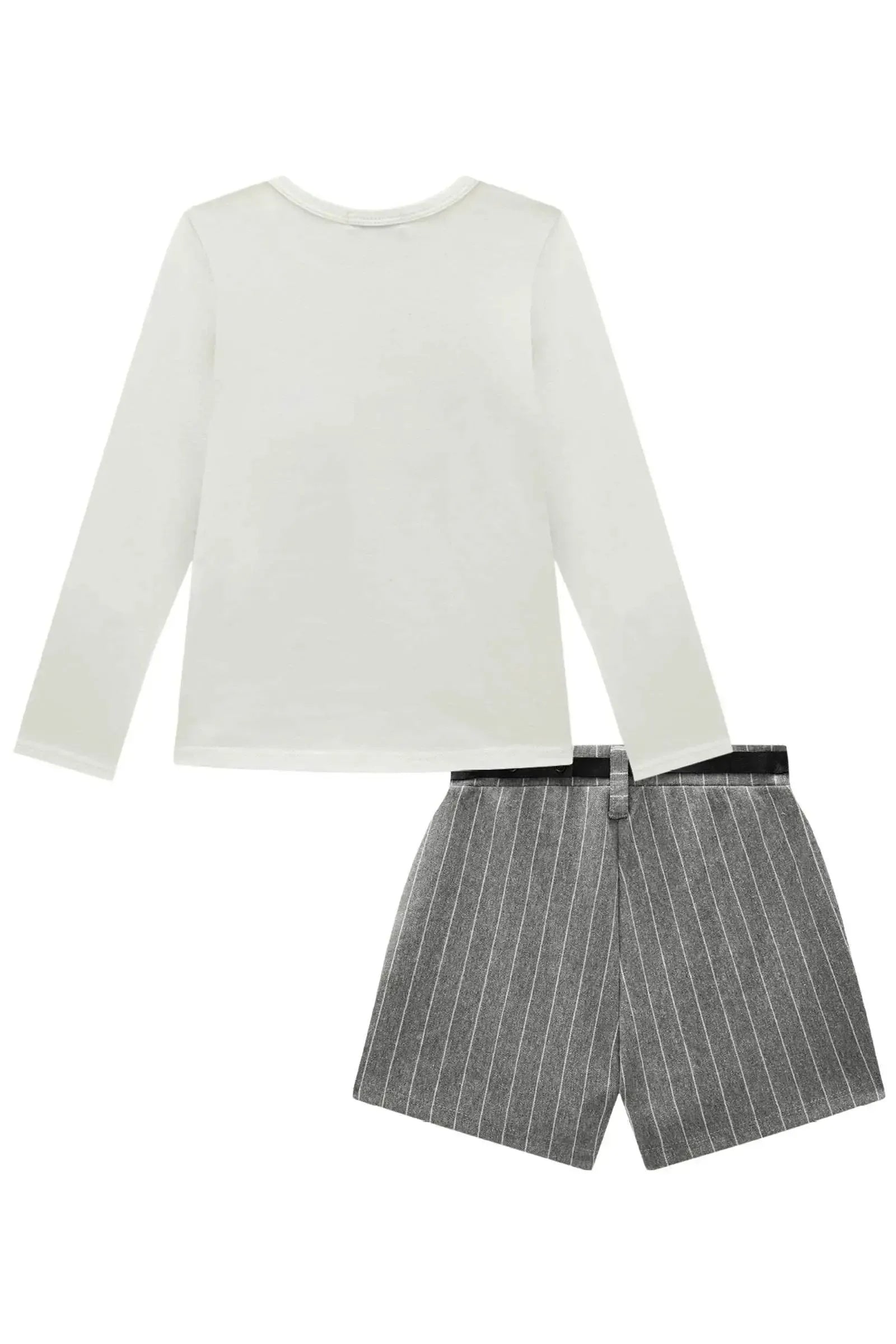 Conjunto de Blusa em Cotton e Short Saia em Malhão Listrado 92181 Infanti Infantil Menina
