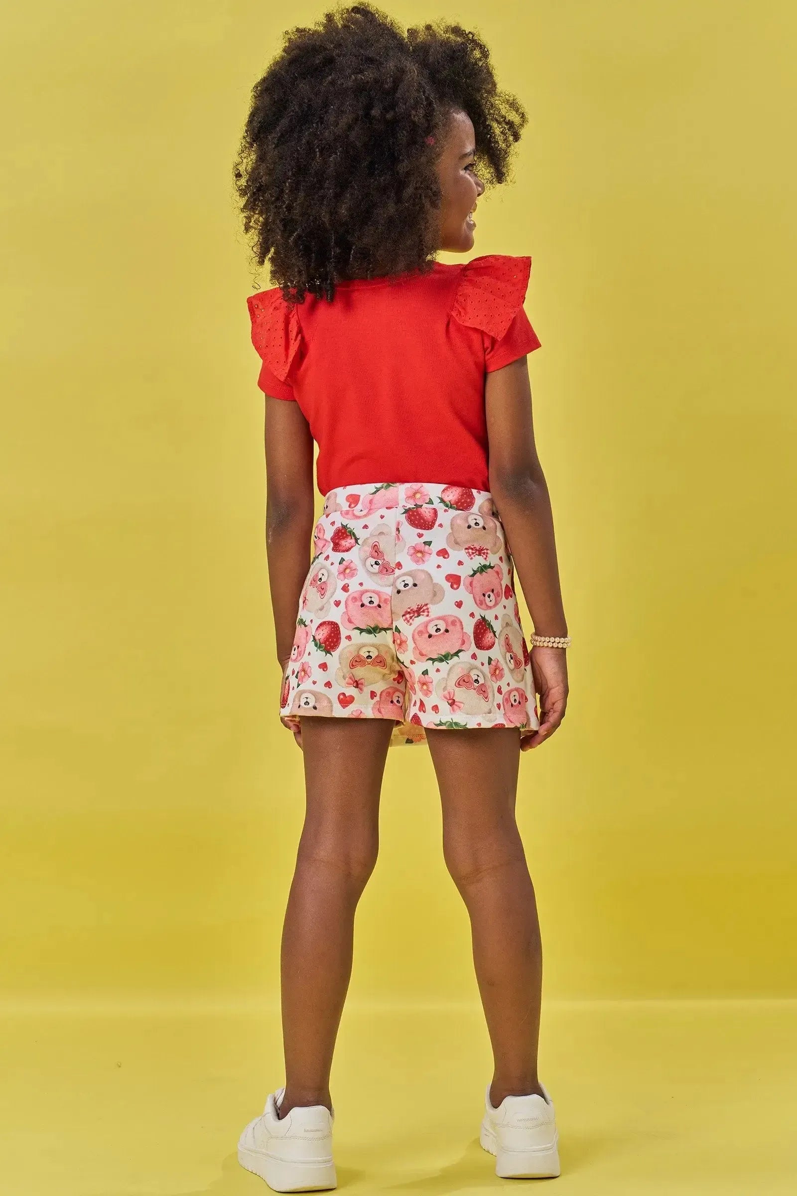 Conjunto de Blusa em Cotton e Short Saia em Molecotton 83546 Kukiê Infantil Menina