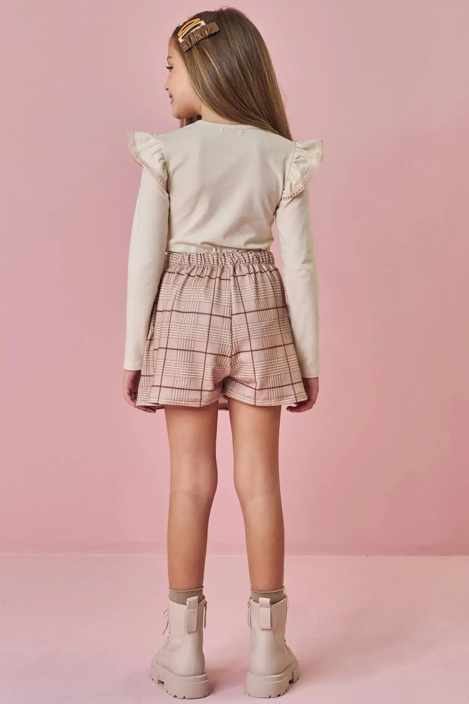Conjunto de Blusa em Cotton e Short Saia em Molecotton 90231 Kukiê Infantil Menina