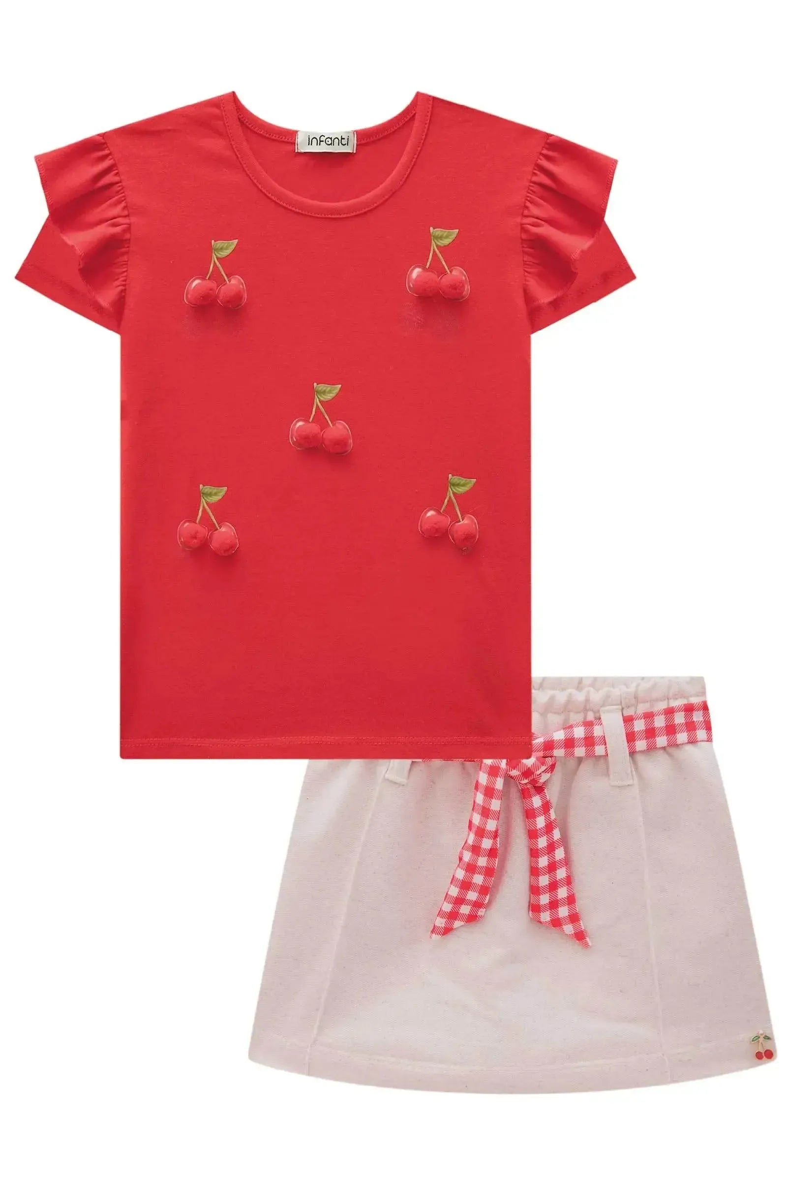 Conjunto de Blusa em Cotton e Short Saia em Moletom sem Pelúcia 84347 Infanti Infantil Menina