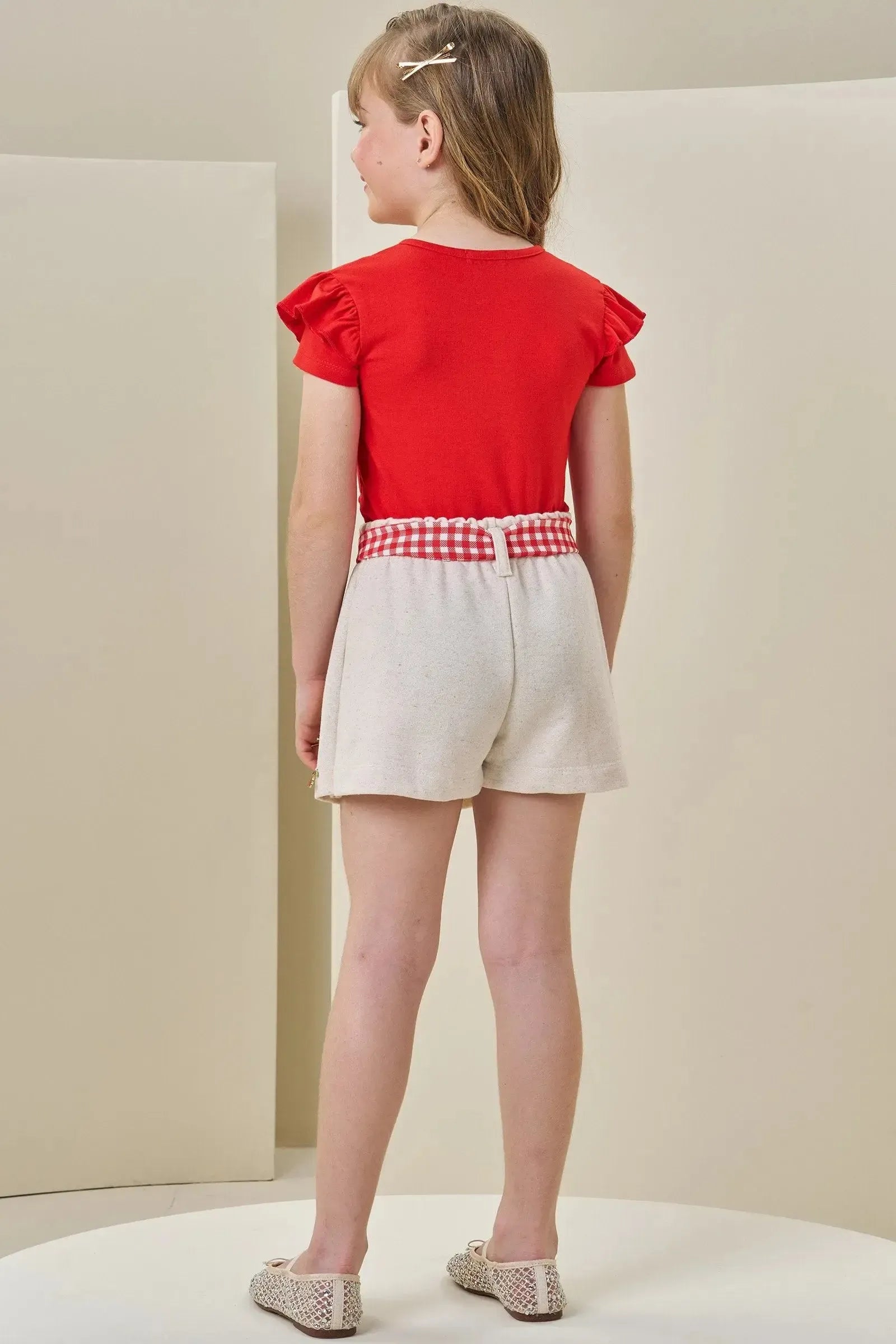 Conjunto de Blusa em Cotton e Short Saia em Moletom sem Pelúcia 84347 Infanti Infantil Menina